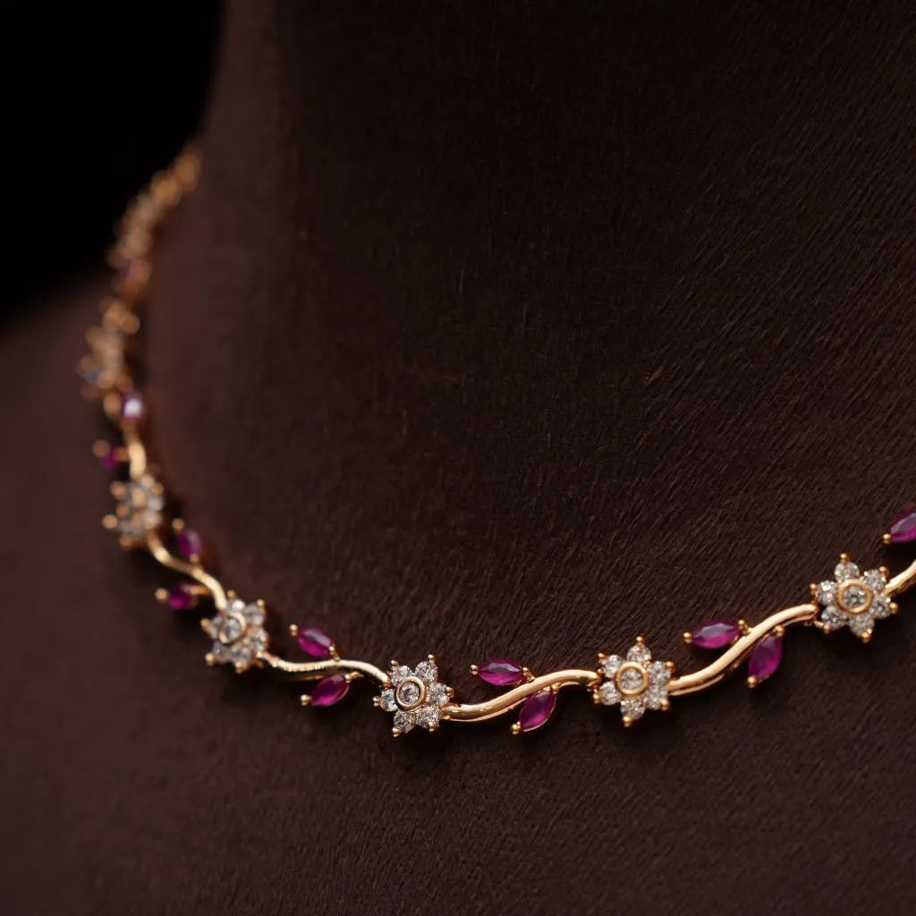 Drishti Zircon Necklace - Reddish Pink