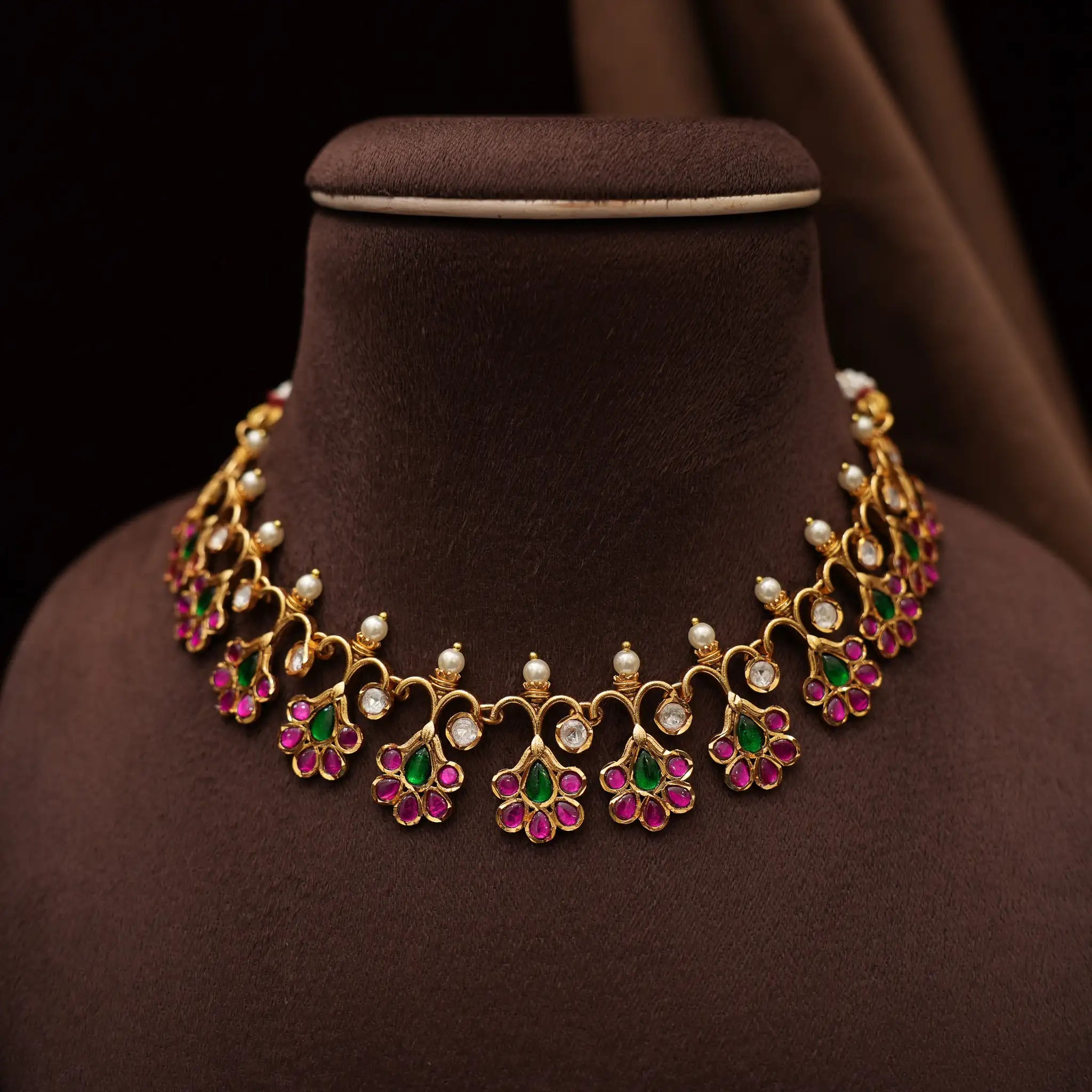 Drithi Polki Necklace - Reddish Pink