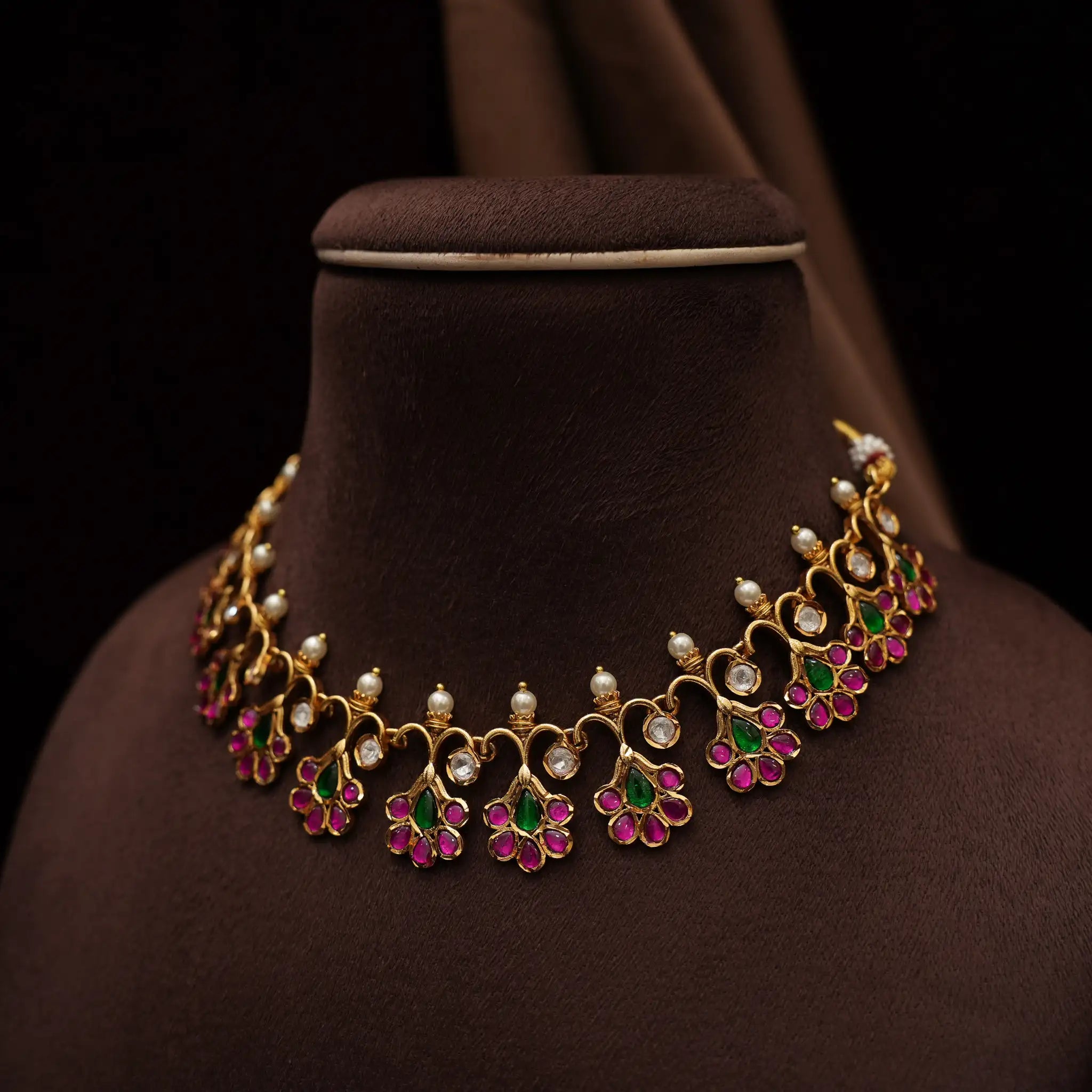 Drithi Polki Necklace - Reddish Pink