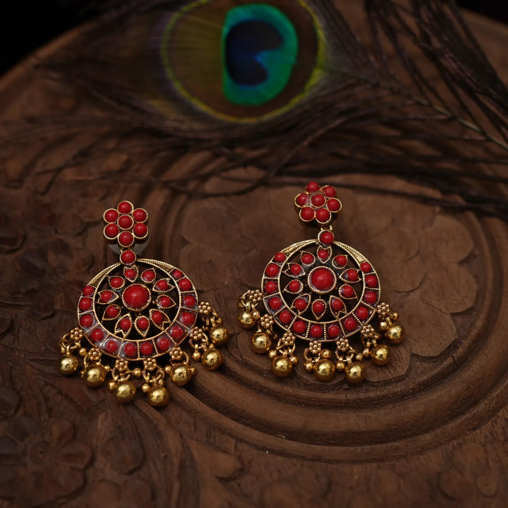 Dutt Antique Earrings - Coral