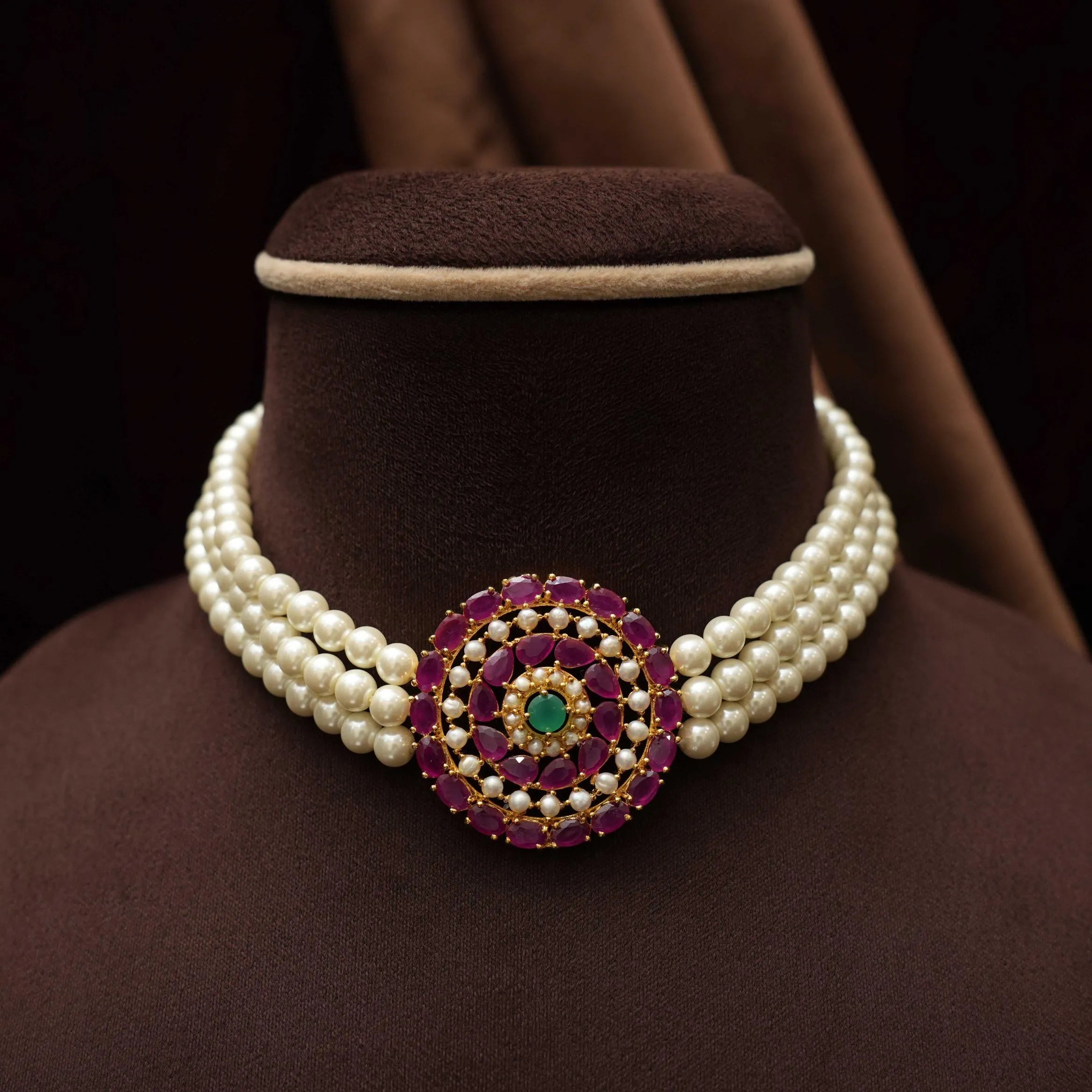 Eijaz Beaded Choker - Red & Pearl