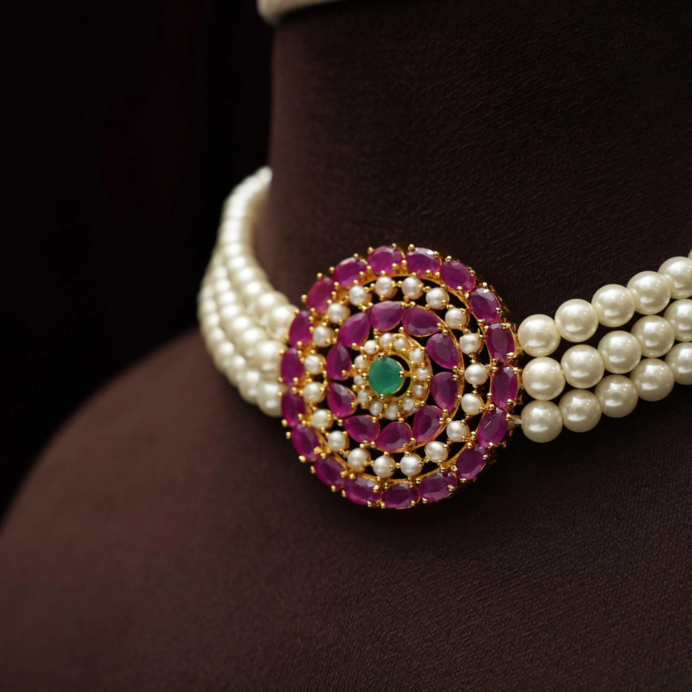 Eijaz Beaded Choker - Red & Pearl