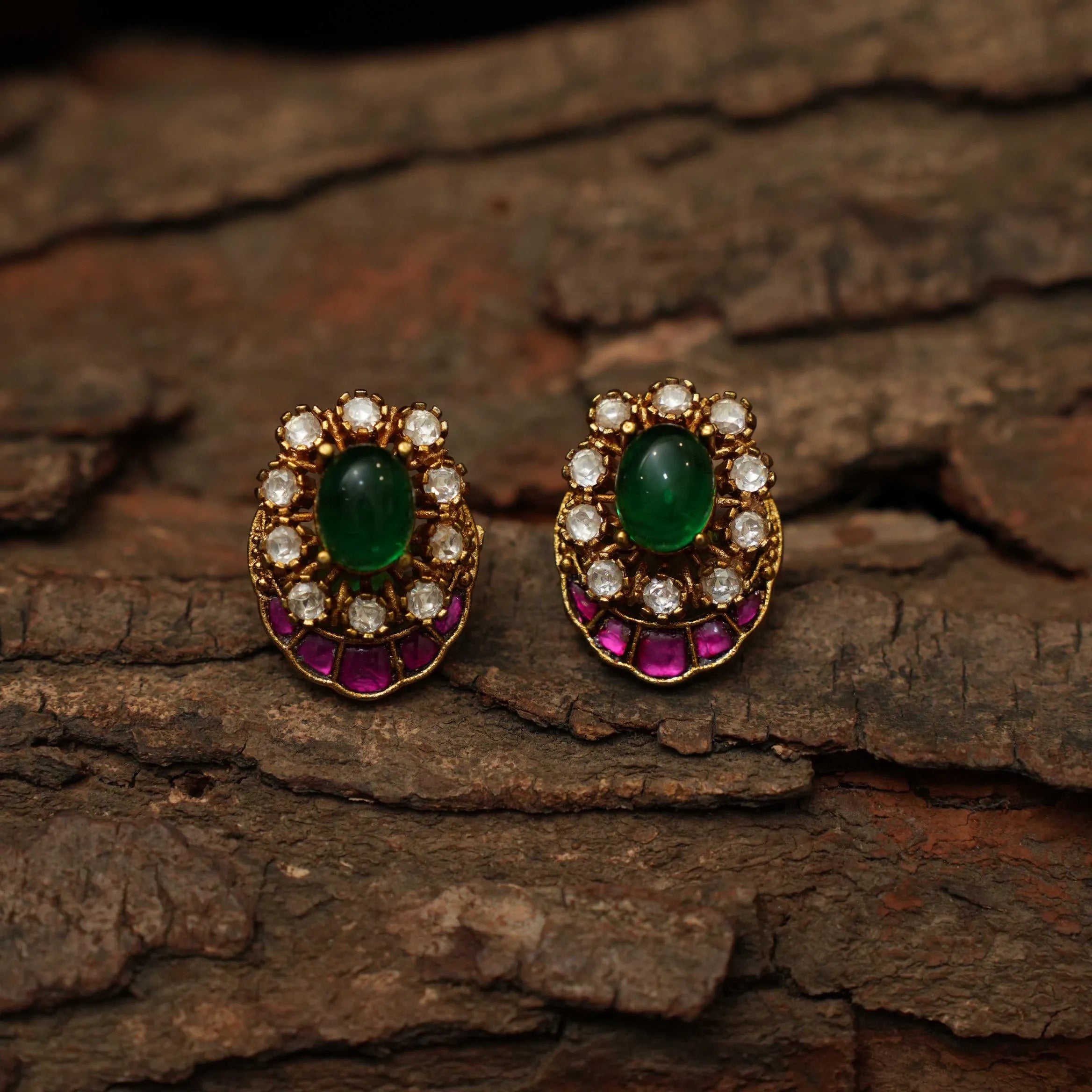 Ellie Polki Ear Stud - Red & Green