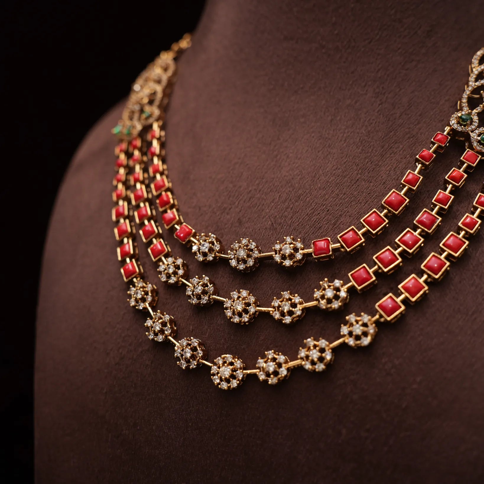 Eraya Zircon Layered Necklace - Coral
