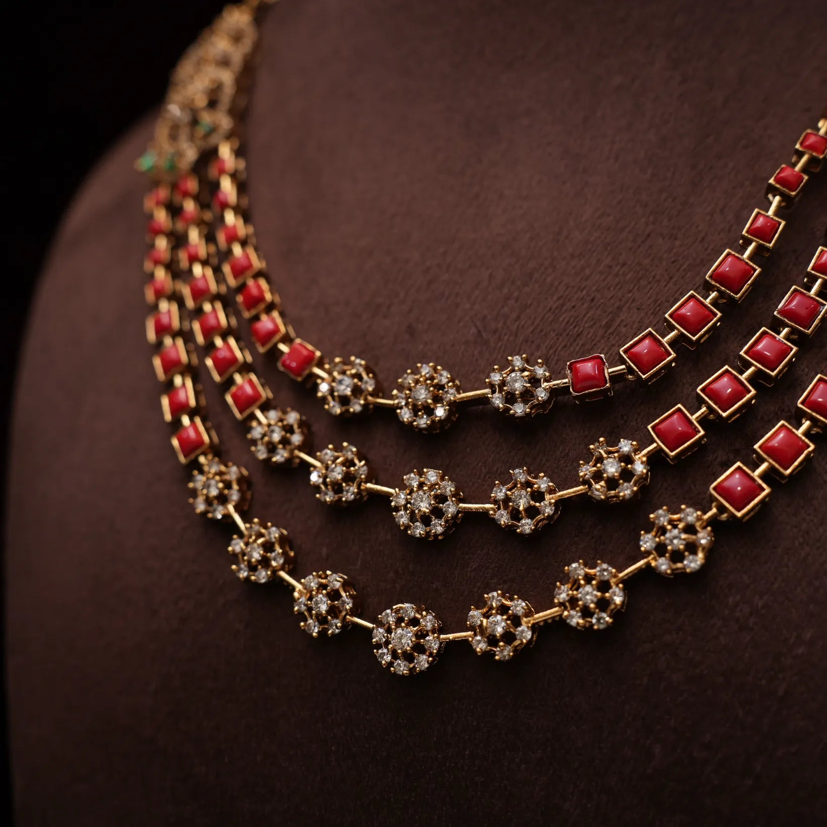 Eraya Zircon Layered Necklace - Coral
