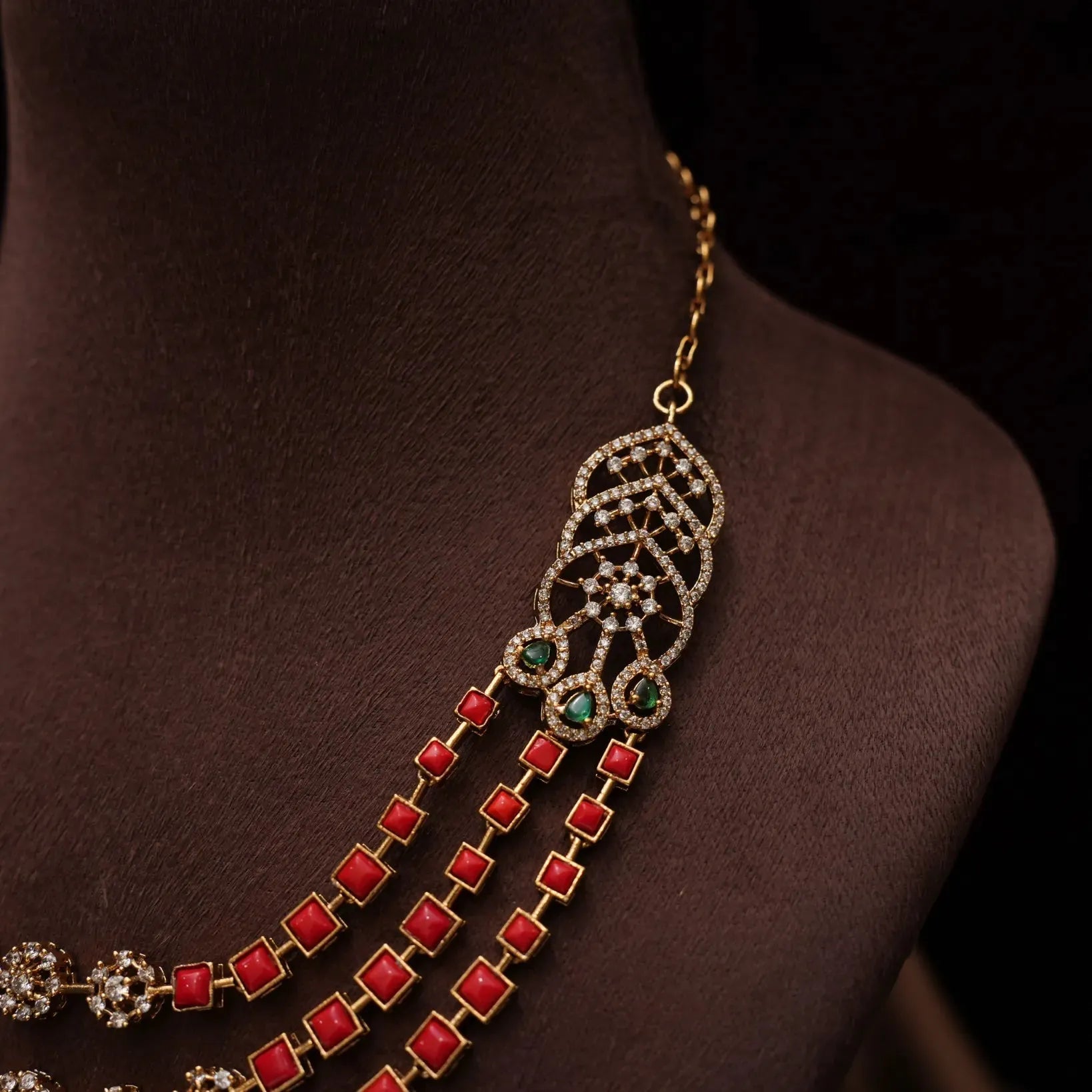 Eraya Zircon Layered Necklace - Coral