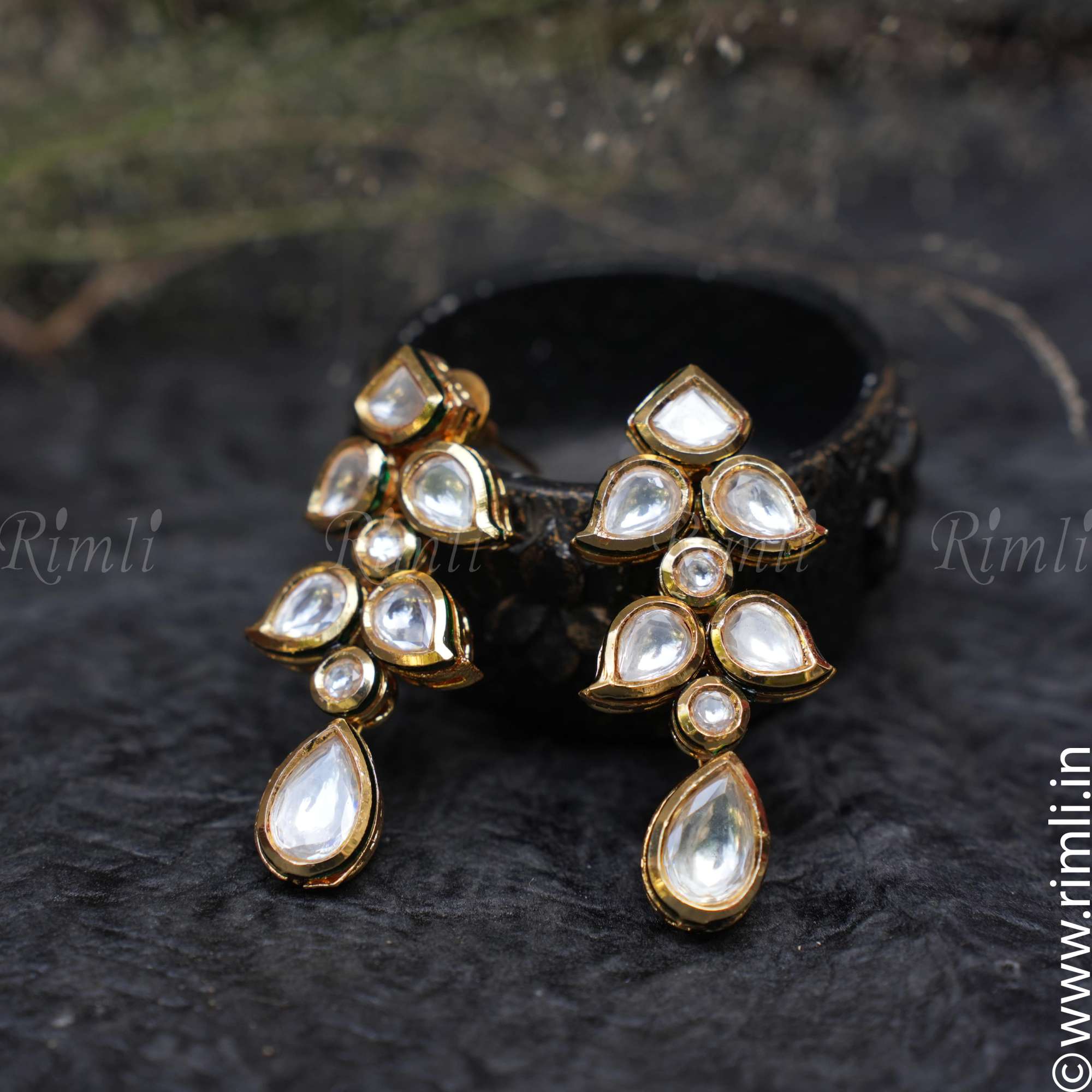 Ethnic Kundan Earrings - Leaf shape