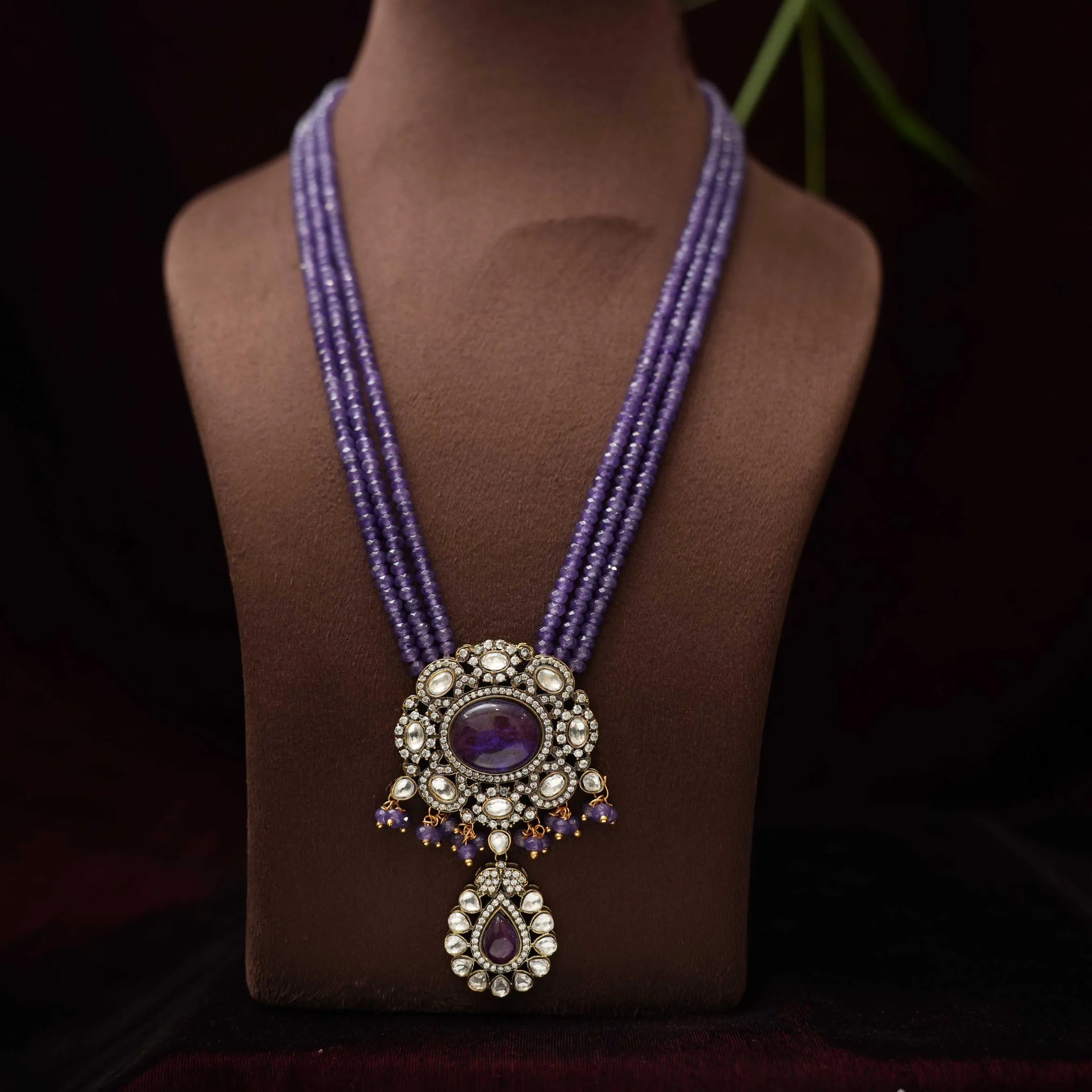Falguni Beaded Polki Necklace - Purple - Rimli Boutique