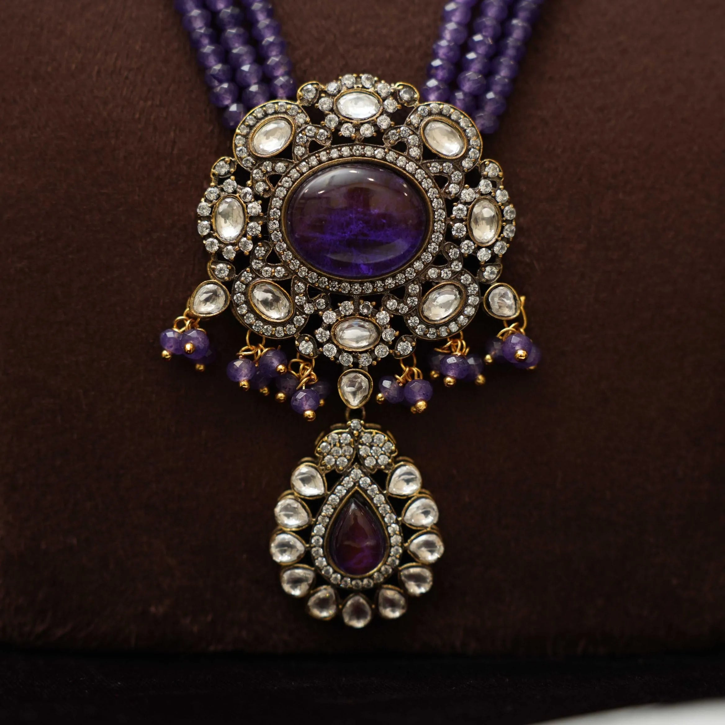 Falguni Beaded Polki Necklace - Purple - Rimli Boutique