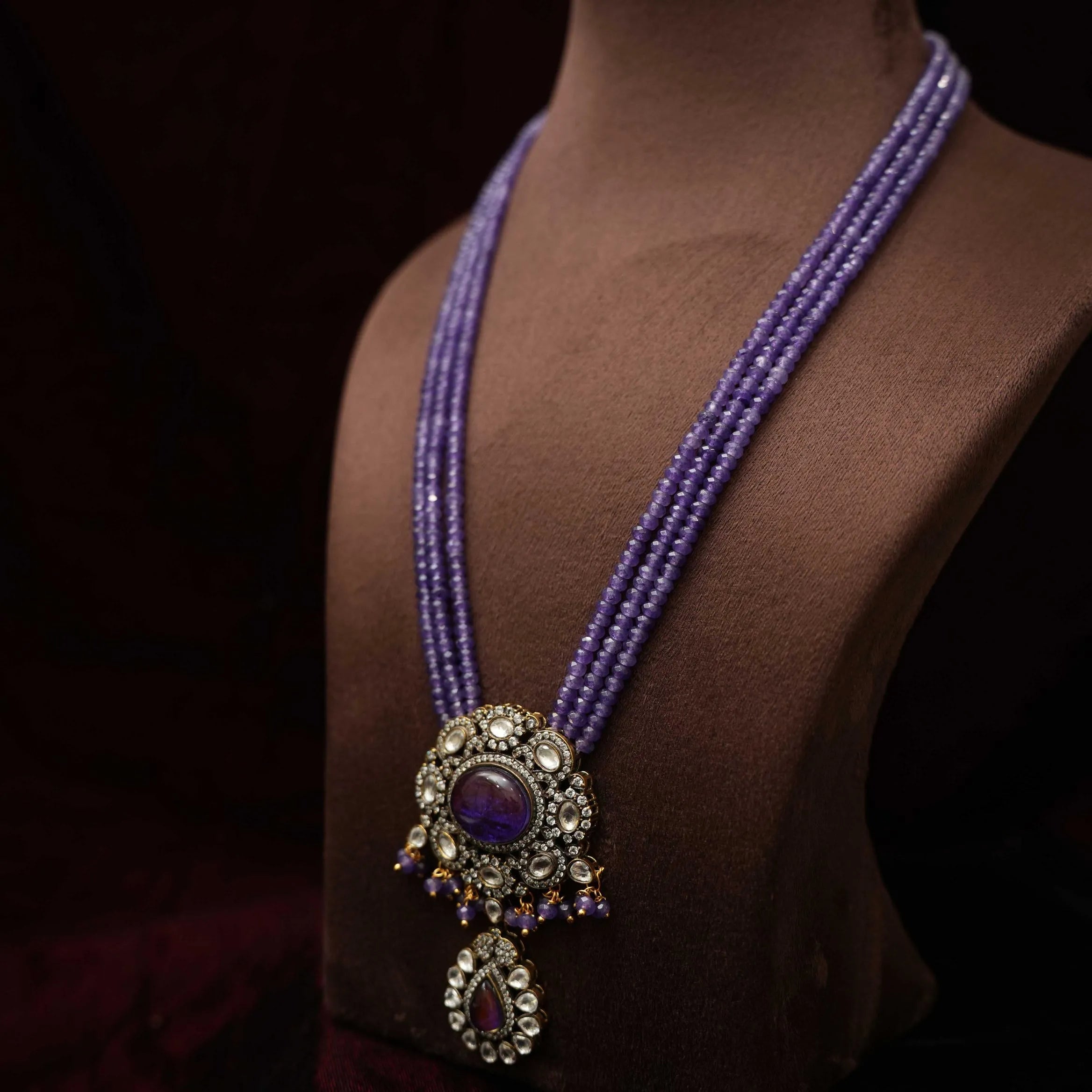 Falguni Beaded Polki Necklace - Purple - Rimli Boutique