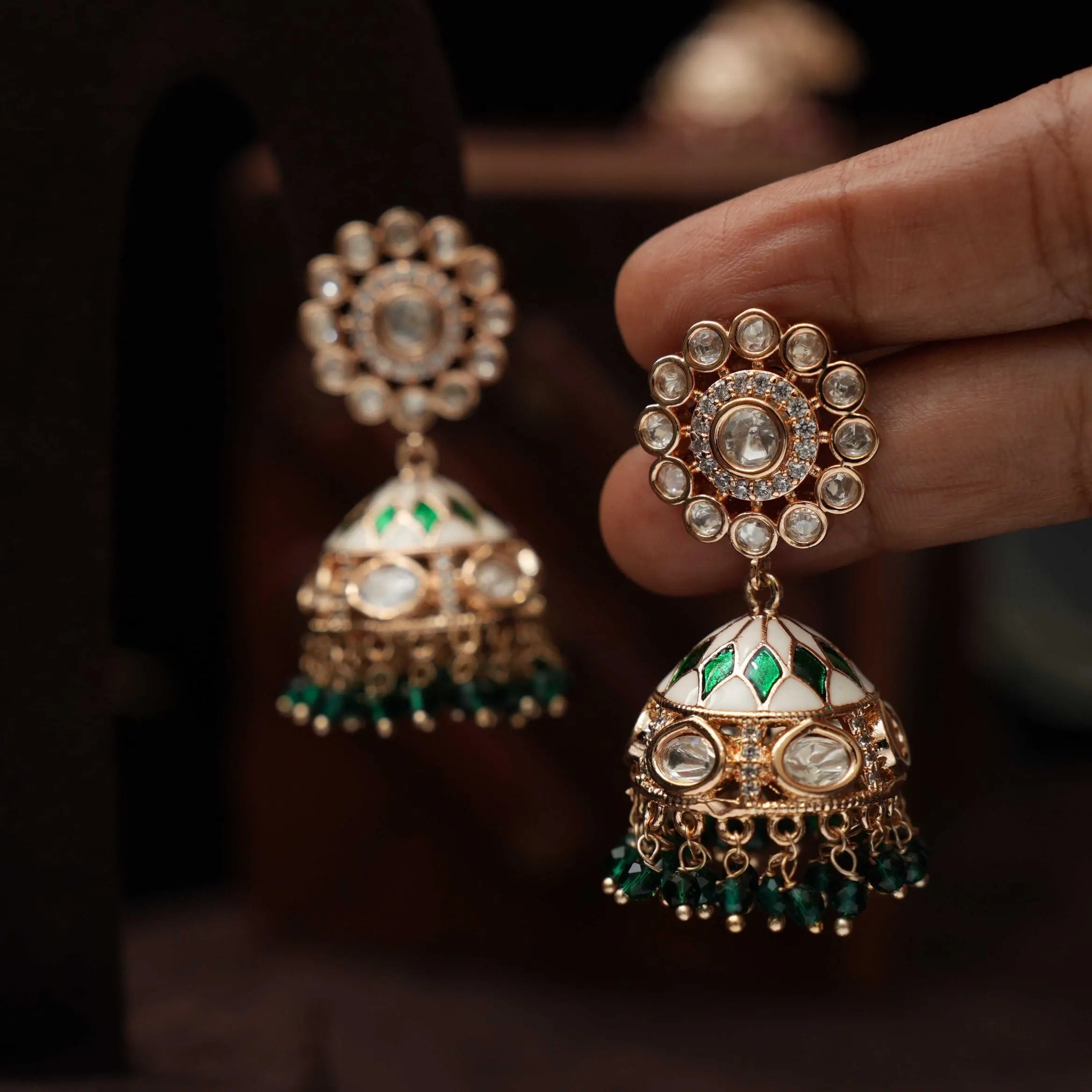 Fariha Polki Jhumka - Green