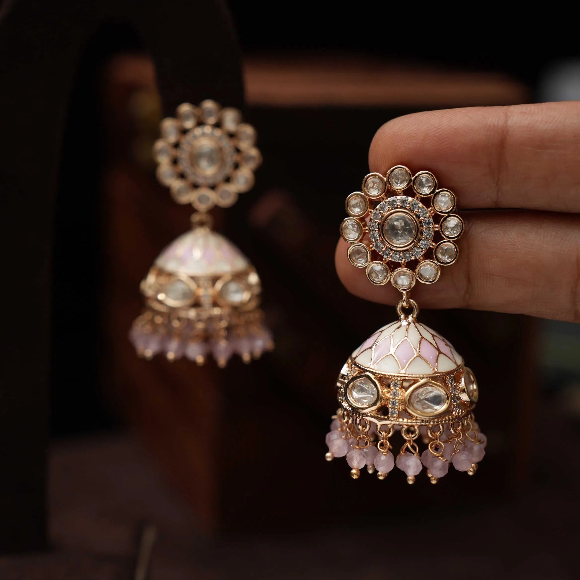 Fariha Polki Jhumka - Pastel Pink