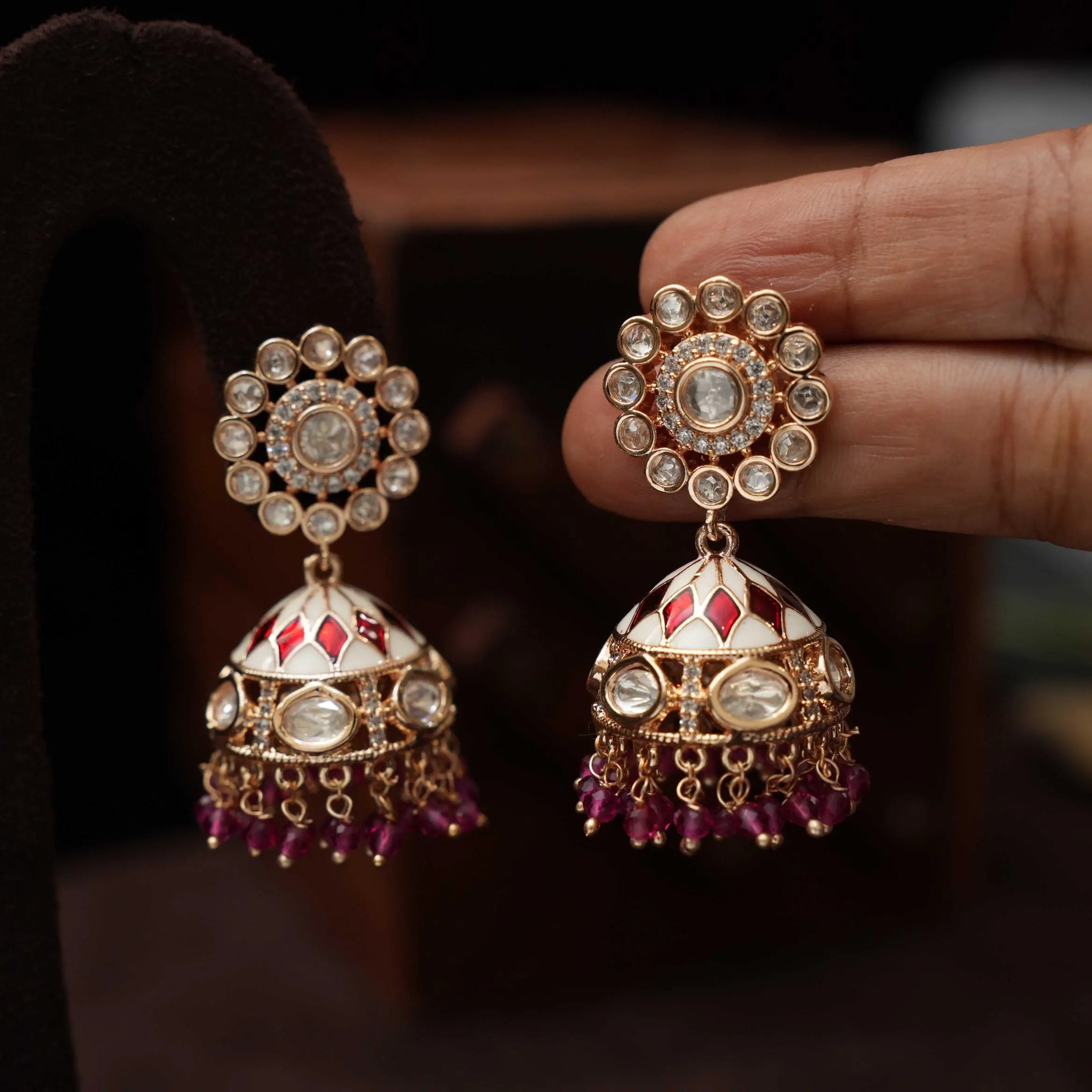 Fariha Polki Jhumka - Red