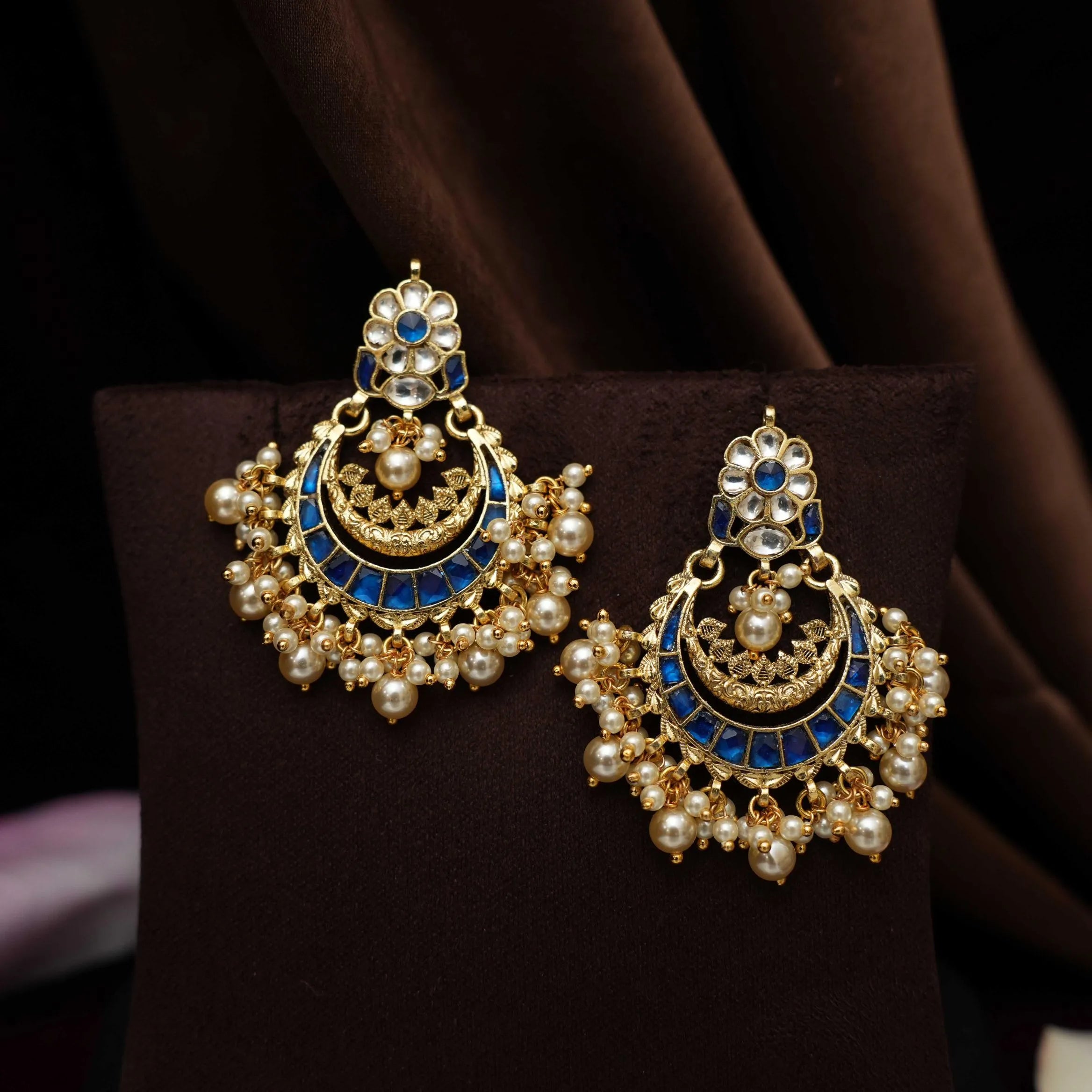 Firdaus Polki Chandbali Earrings - Blue