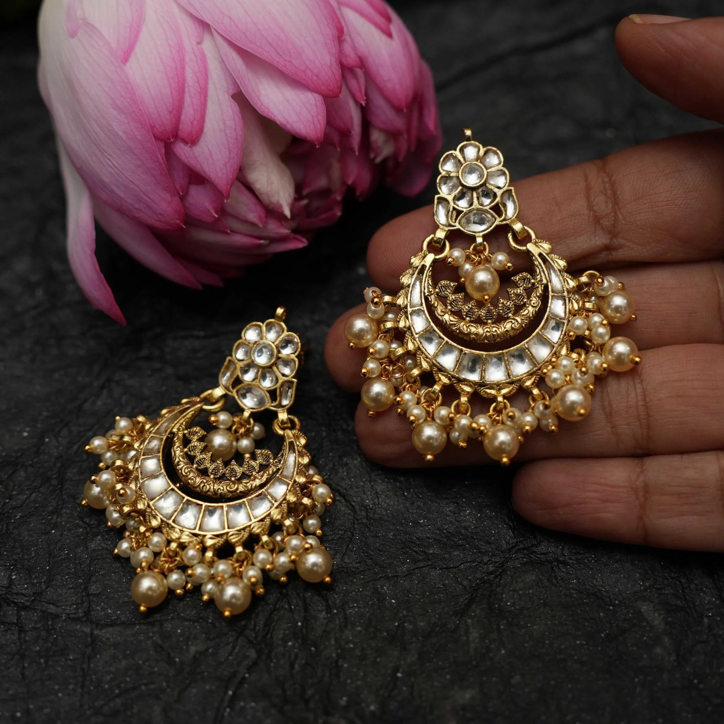 Firdaus Polki Chandbali Earrings - White