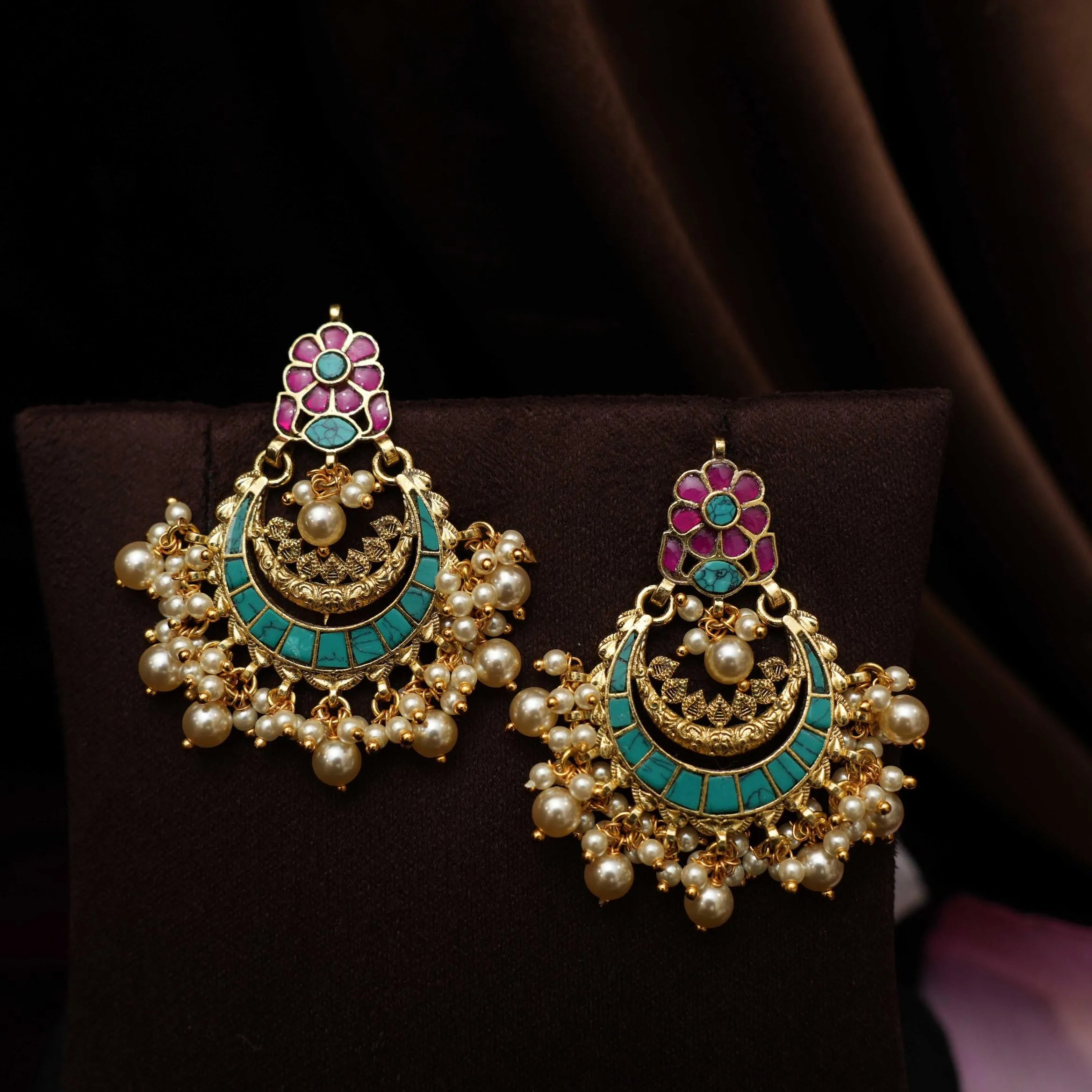 Firdaus Polki Chandbali Earrings - Turquoise