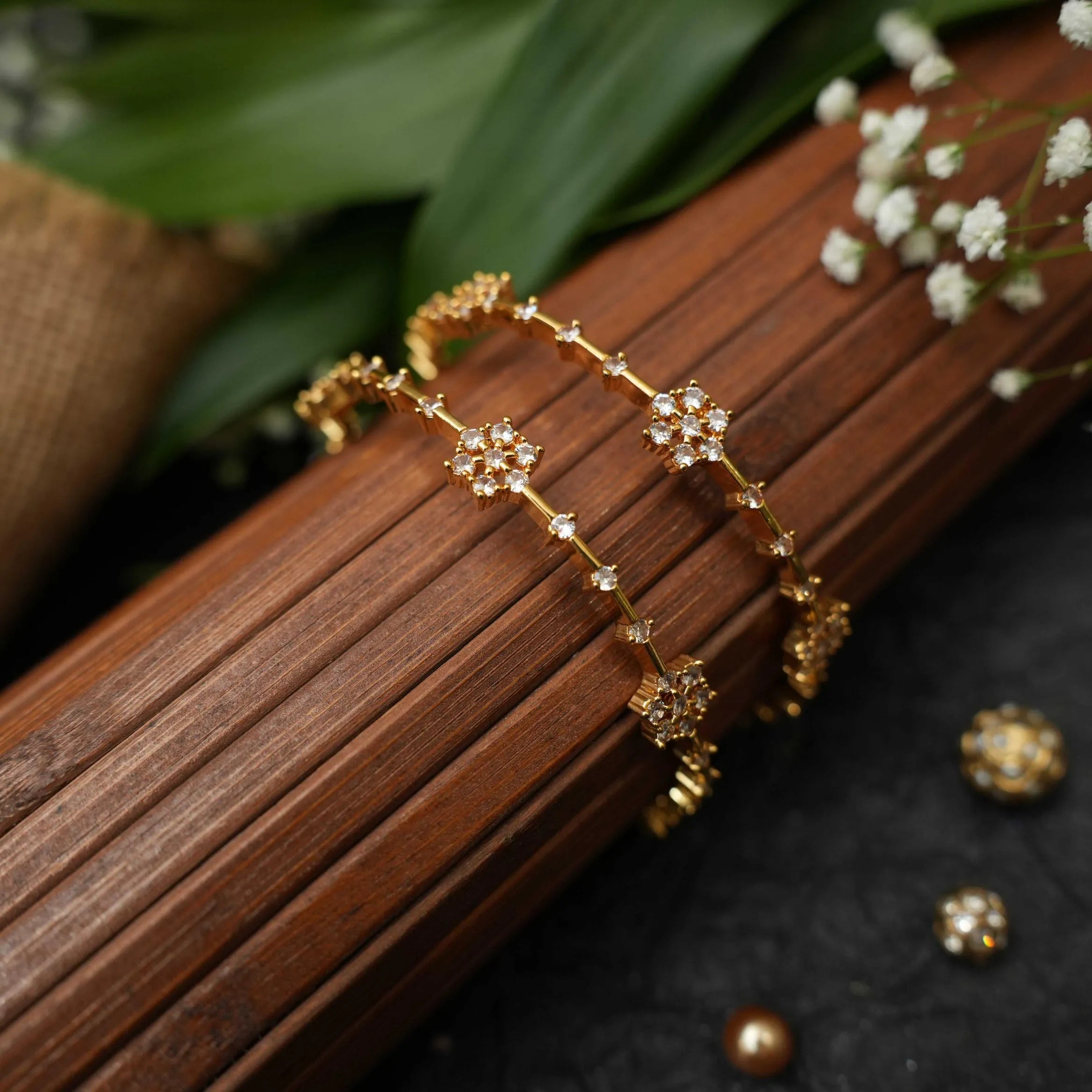 Floral White Stone Bangles