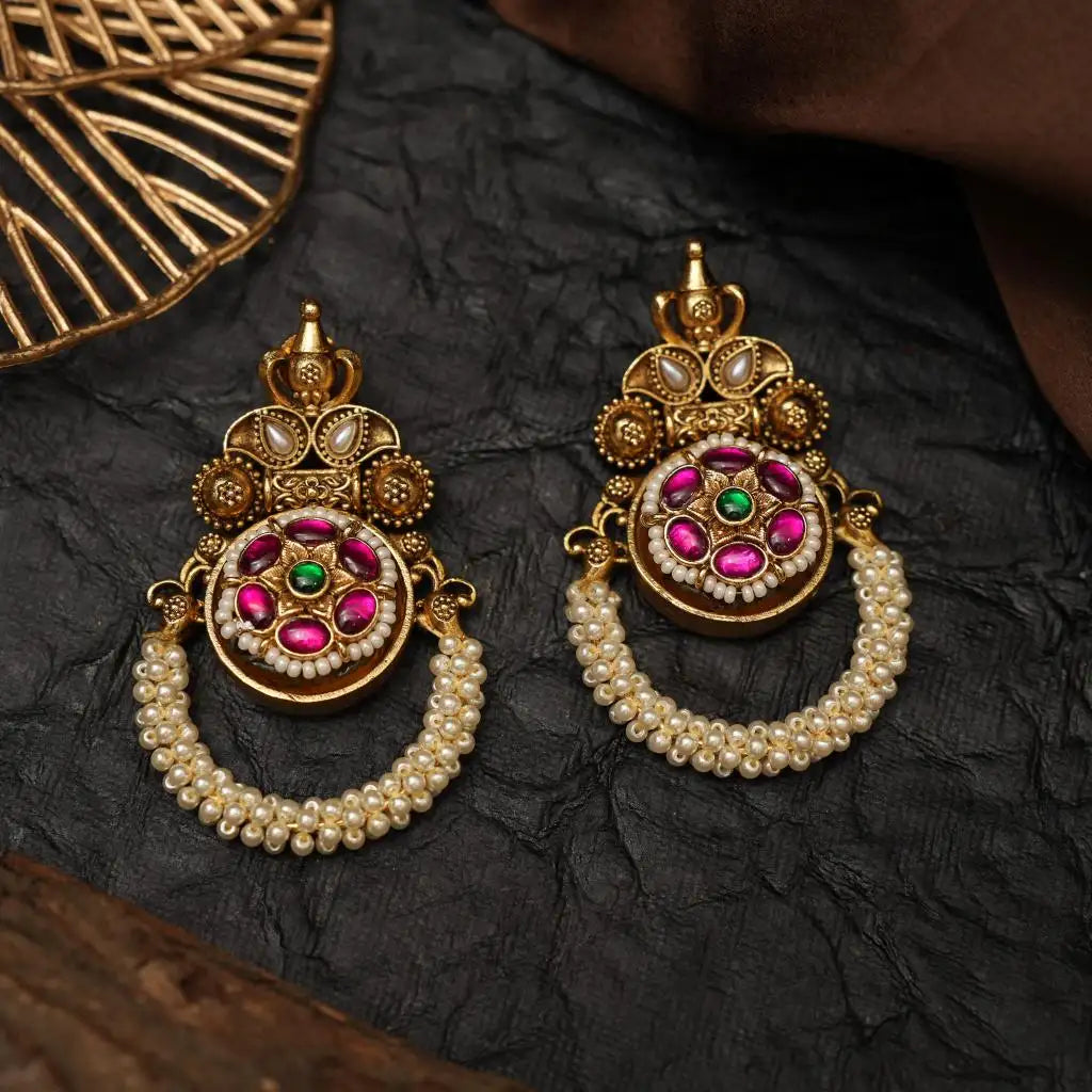Gahana Antique Earrings - Red