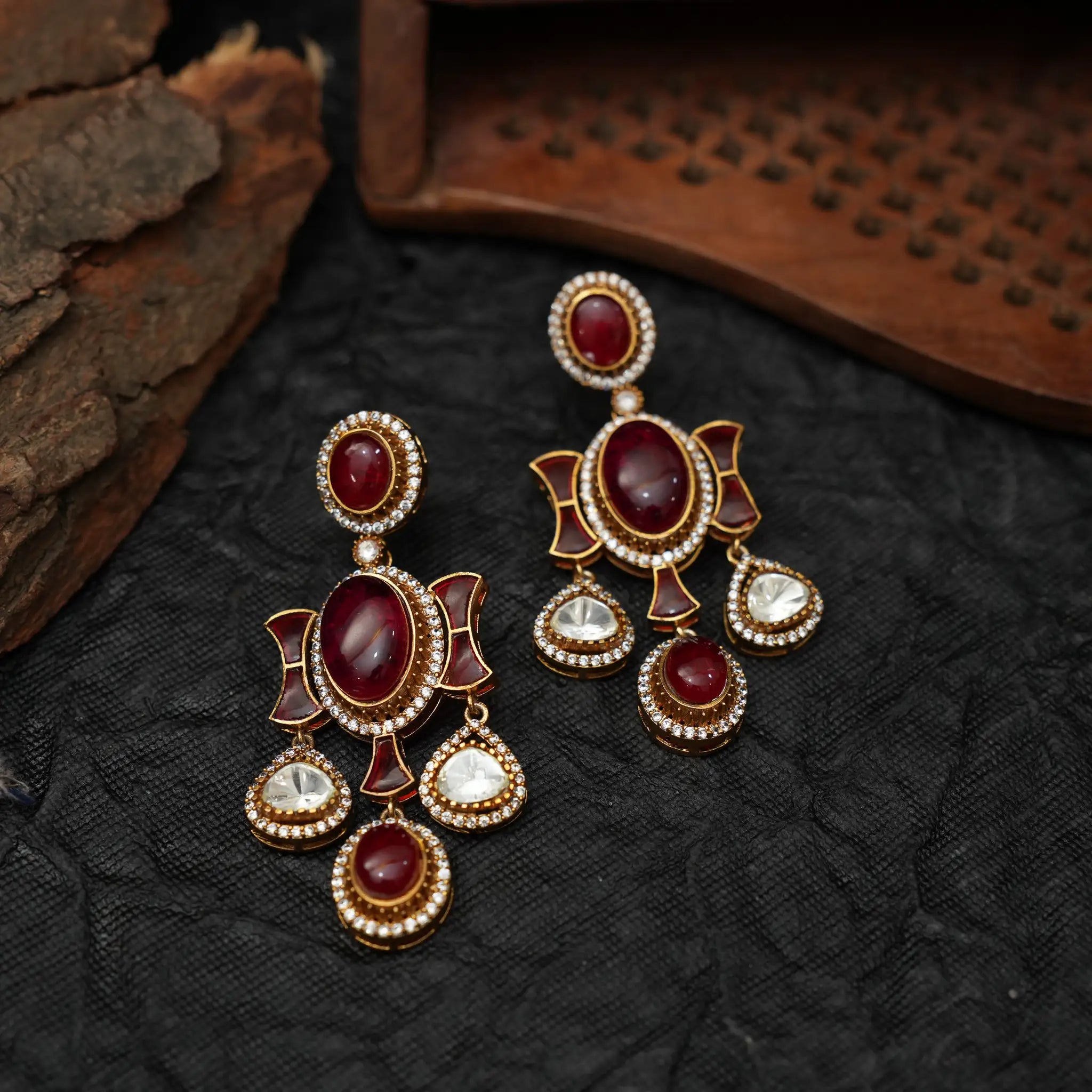 Gajra Polki Earrings - Red