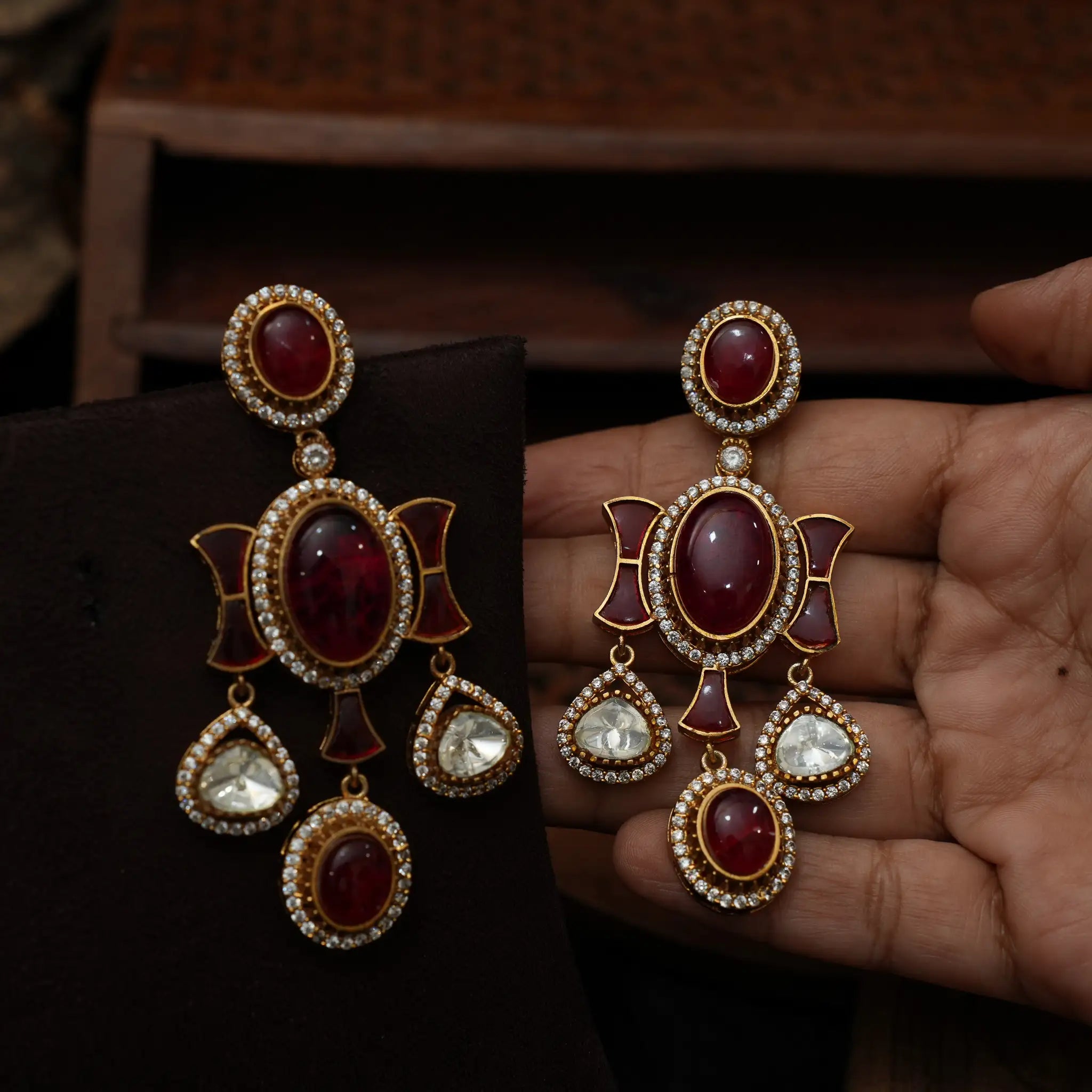 Gajra Polki Earrings - Red