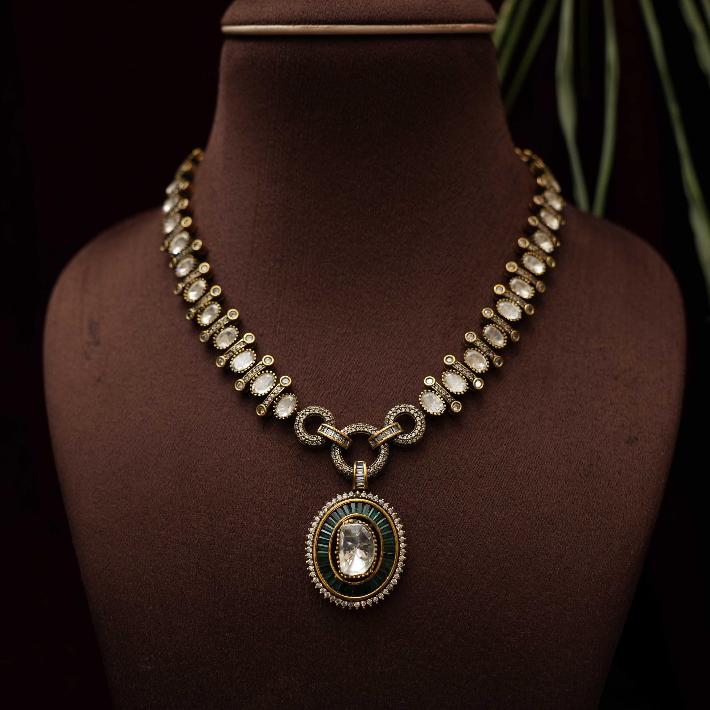 Gajra Victorian Kundan Necklace - Green - Rimli Boutique