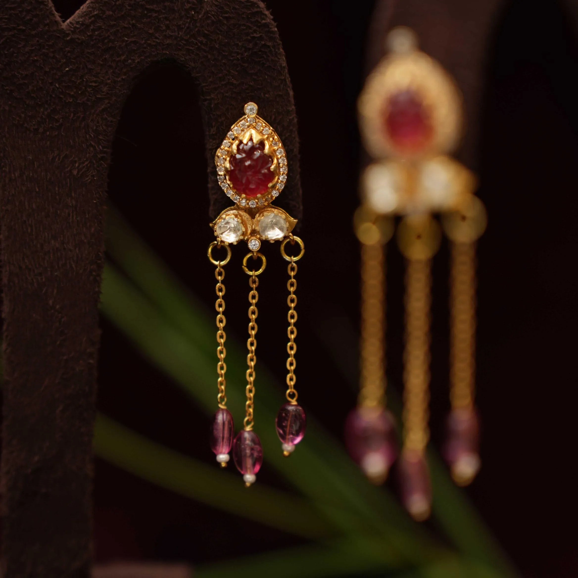 Ganak Silver Tassel Earrings - Red