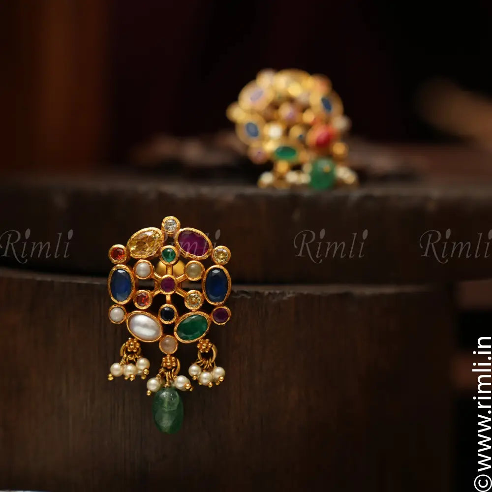 Ganavi Silver Navarathna Ear stud - Rimli Boutique