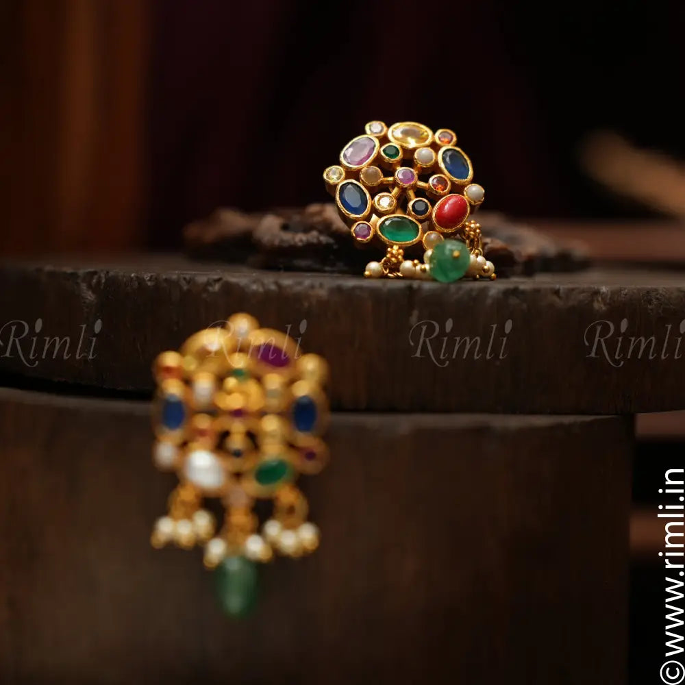 Ganavi Silver Navarathna Ear stud - Rimli Boutique