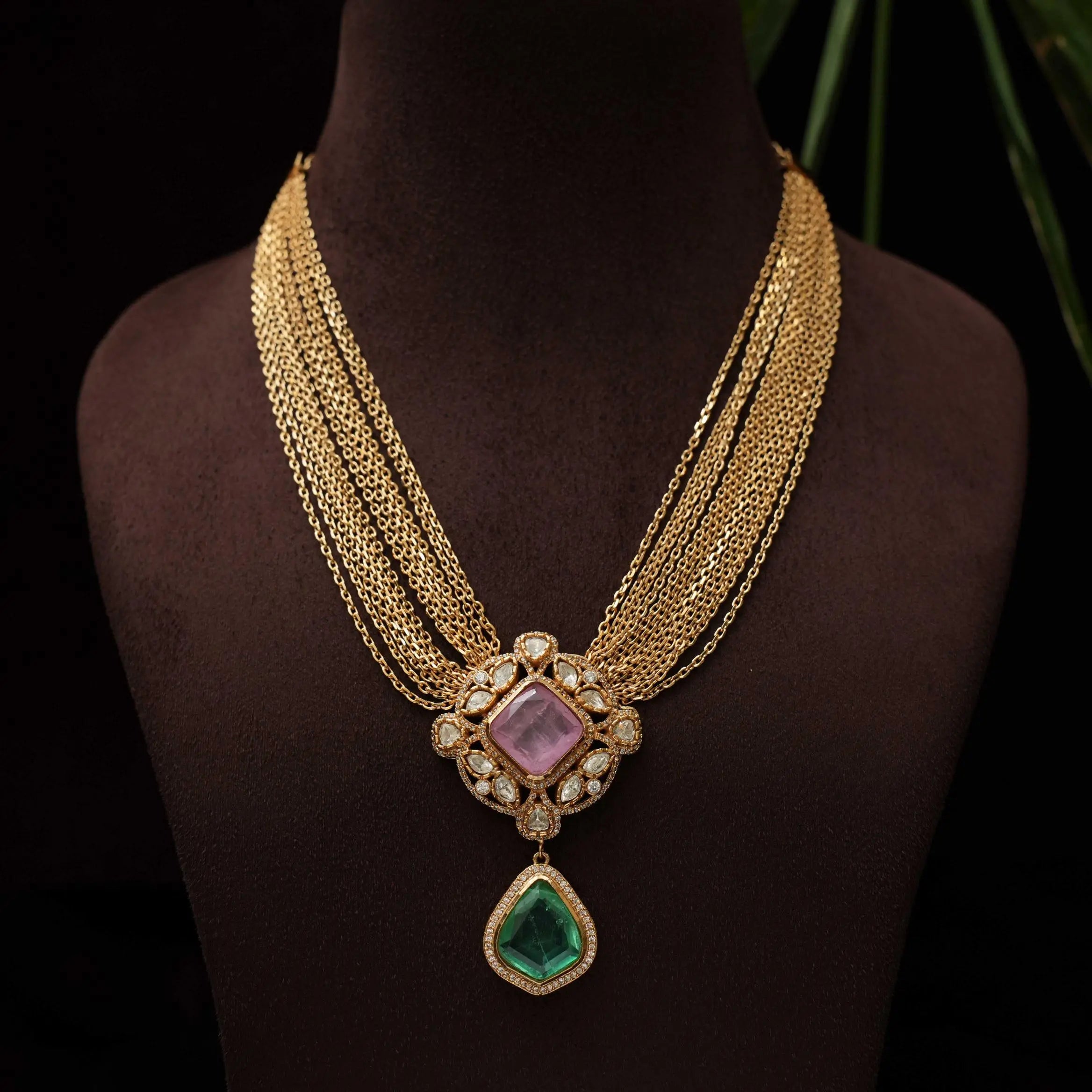Gatha Polki Necklace - Pastel Pink
