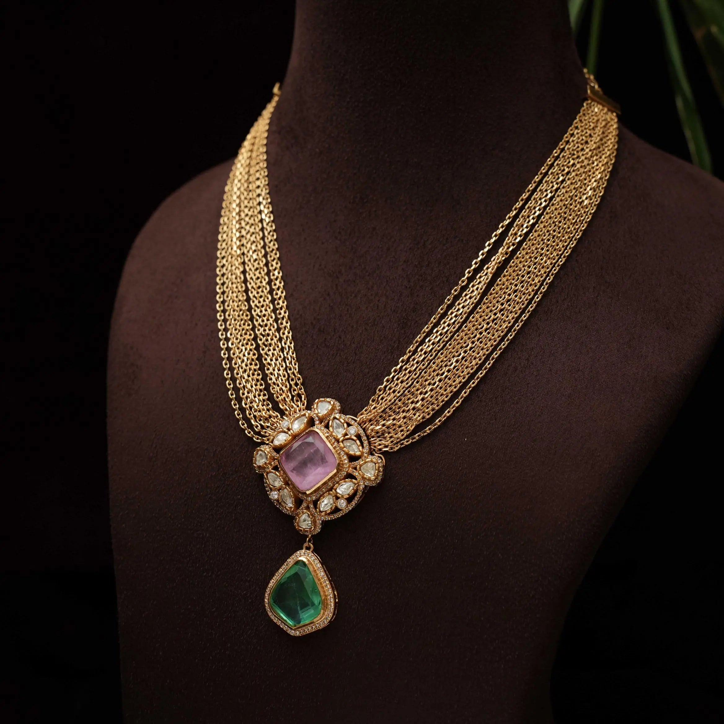 Gatha Polki Necklace - Pastel Pink