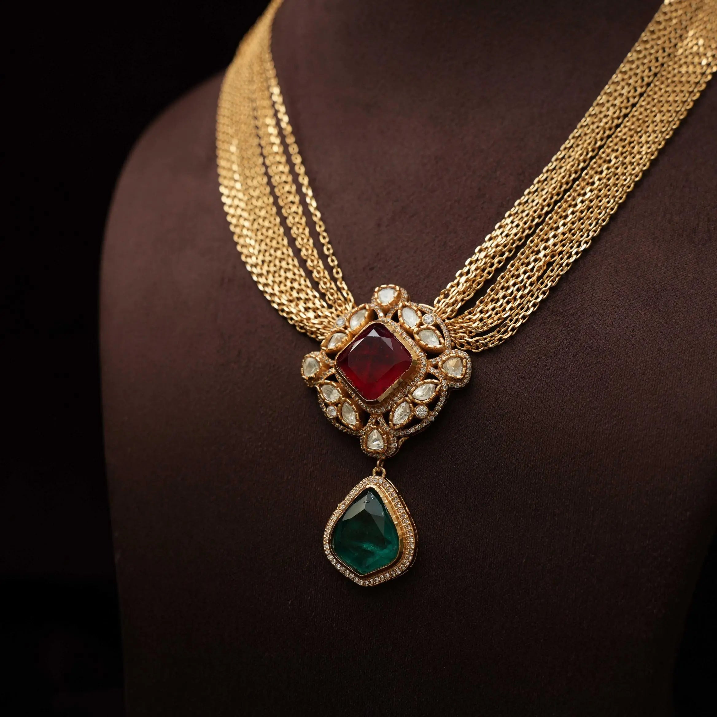 Gatha Polki Necklace - Red & Green