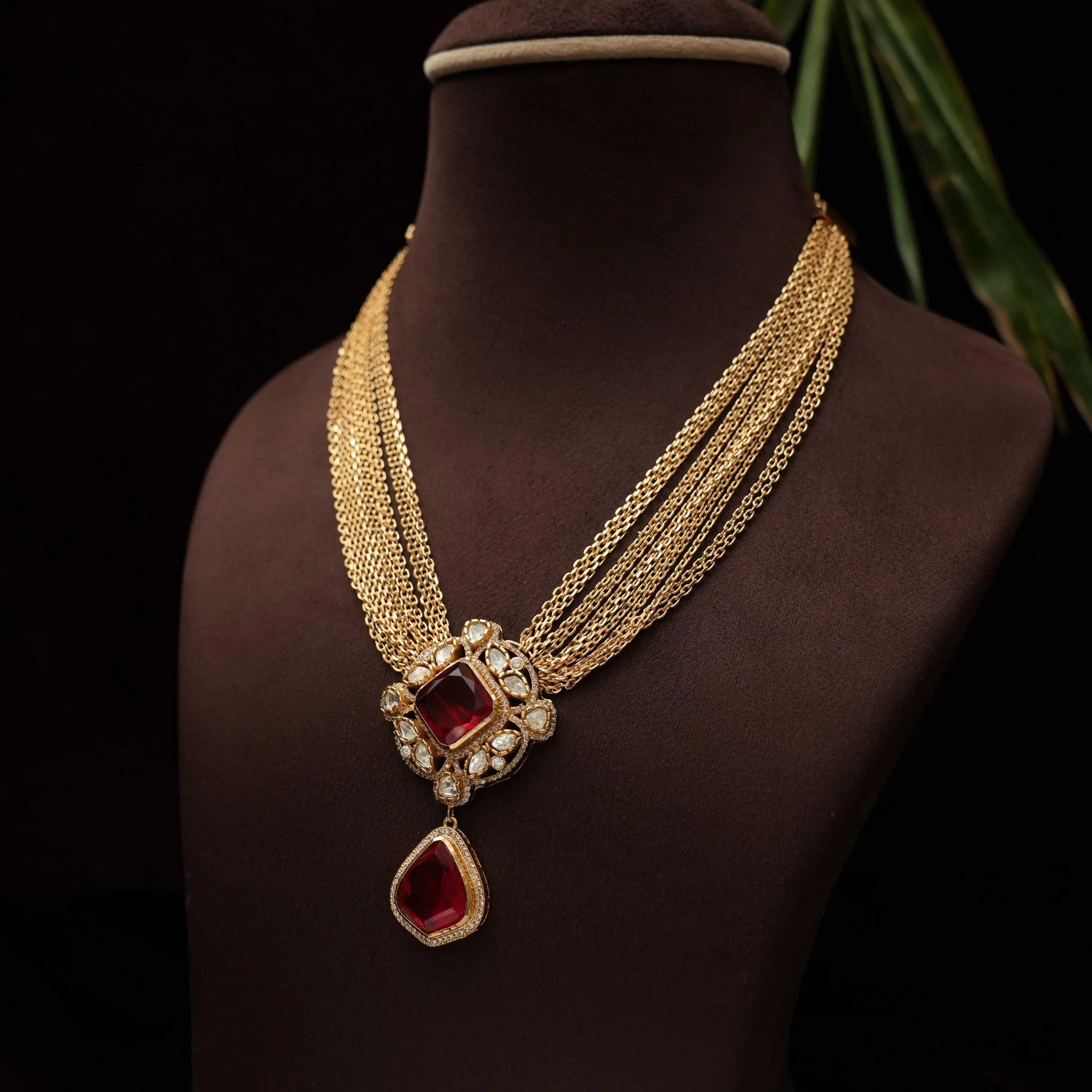 Gatha Polki Necklace - Red