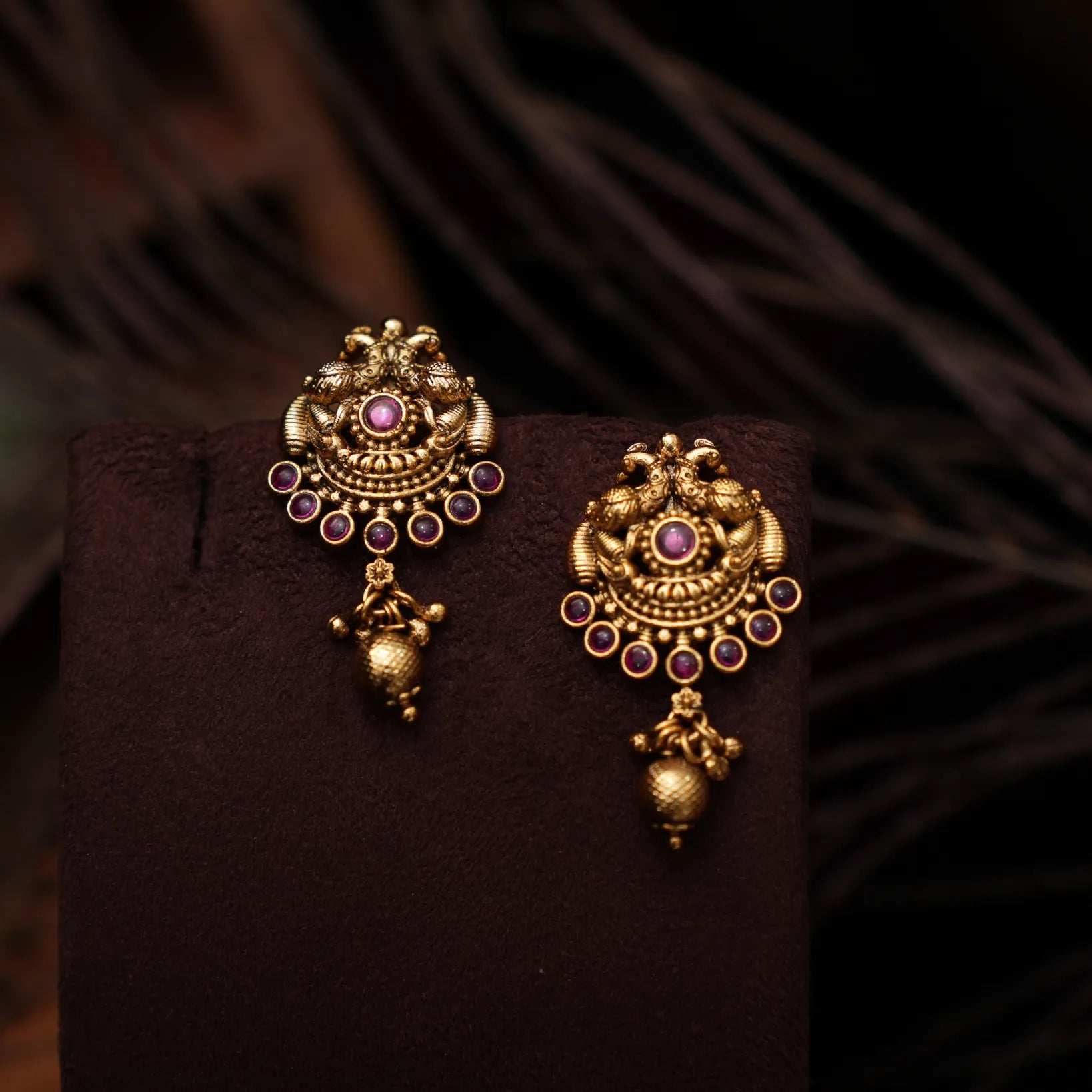 Gauri Antique Ear Stud - Ruby Pink