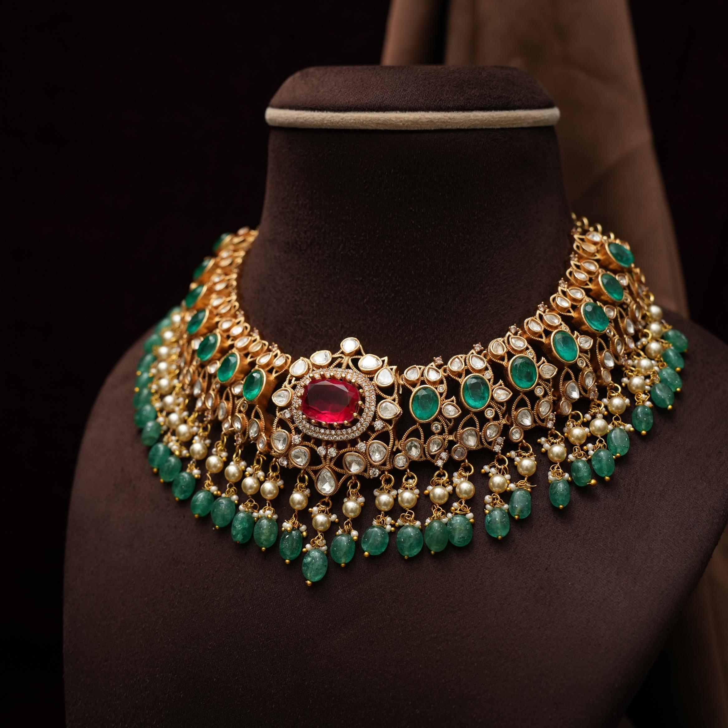 Ginevra Polki Necklace - Reddish Pink