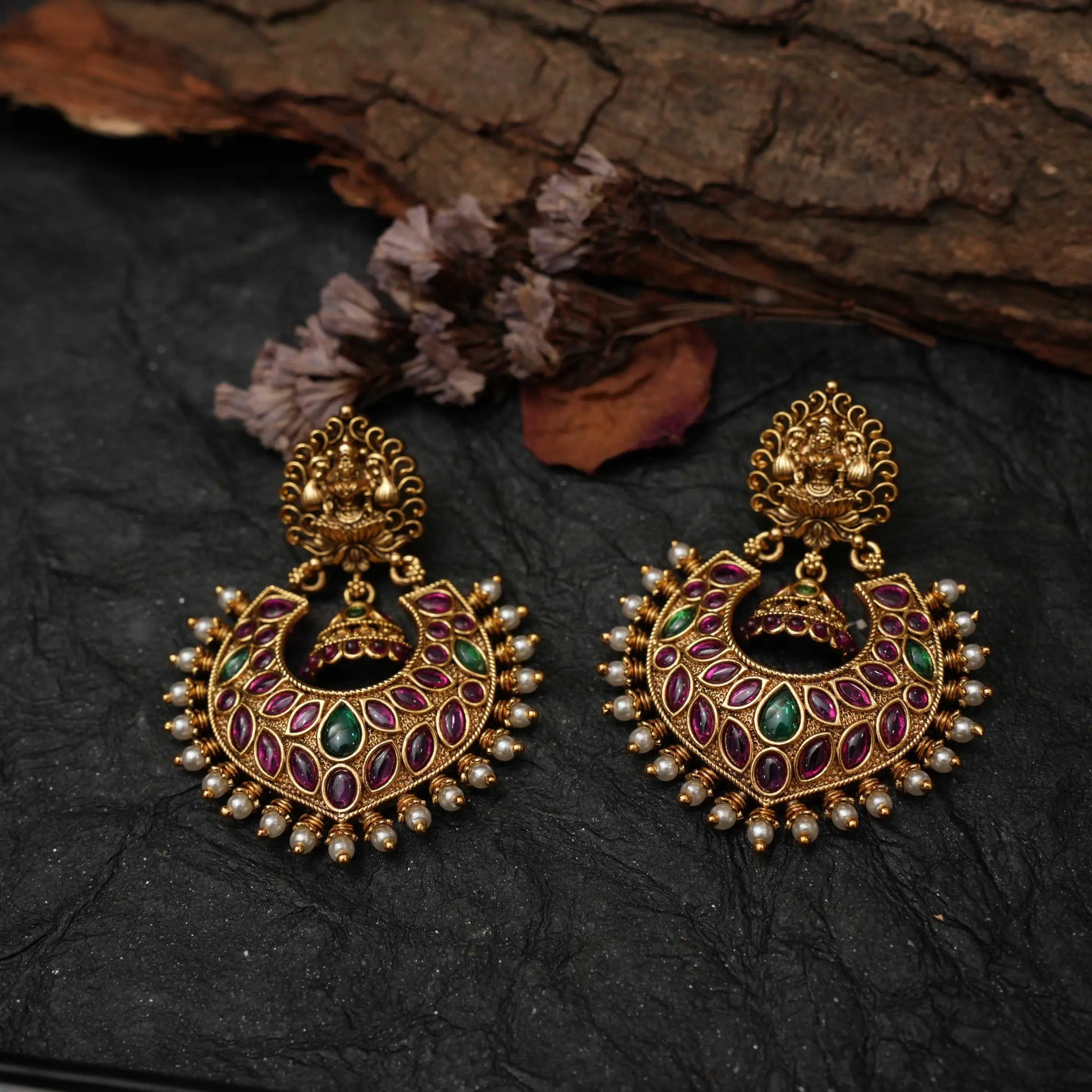 Girindira Antique Chandbali Earrings