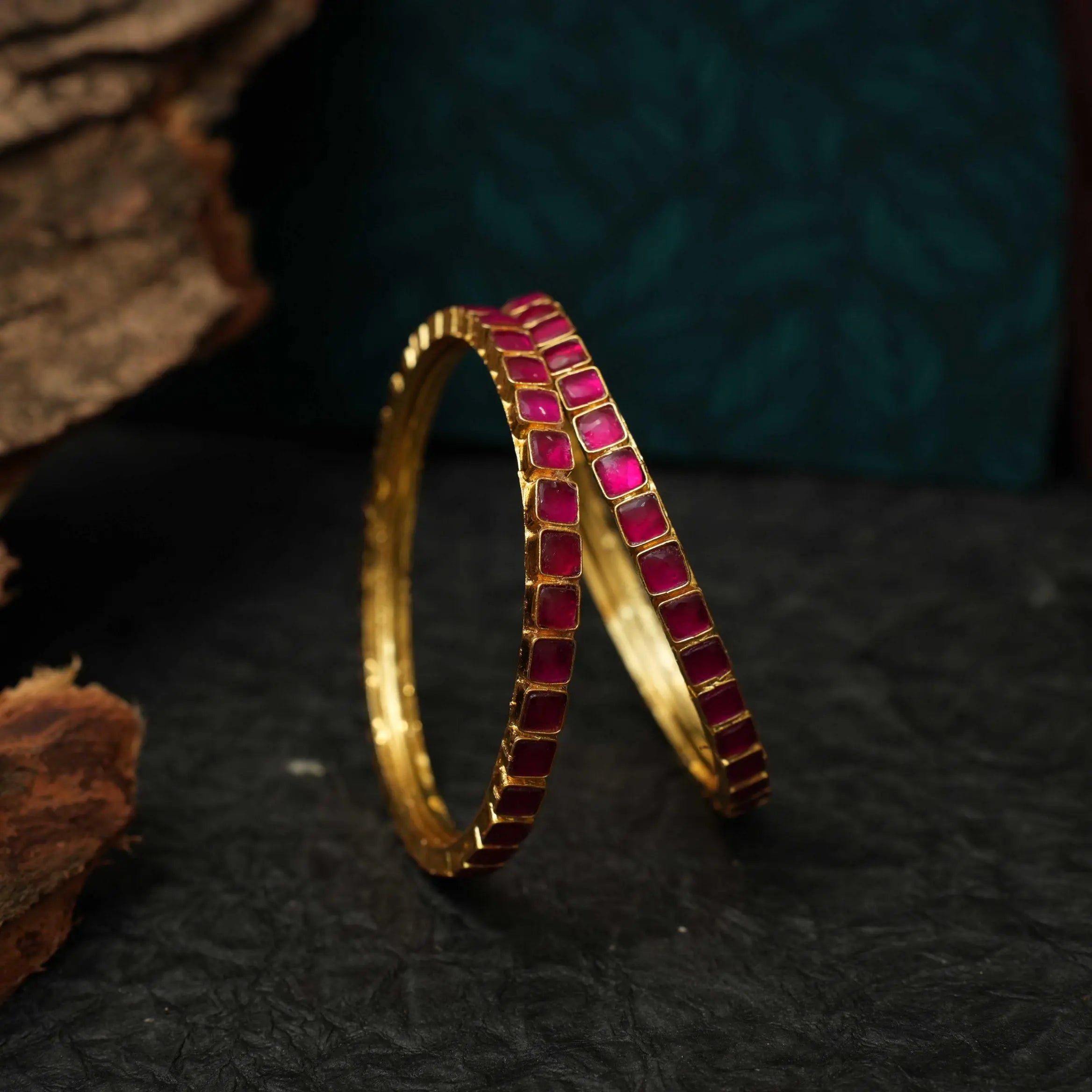 Gitali Polki Bangle - Reddish Pink
