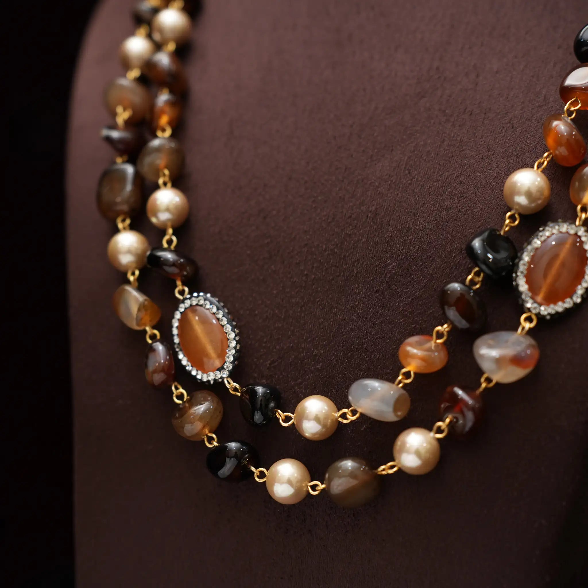 Gopika Beaded Necklace - Brown