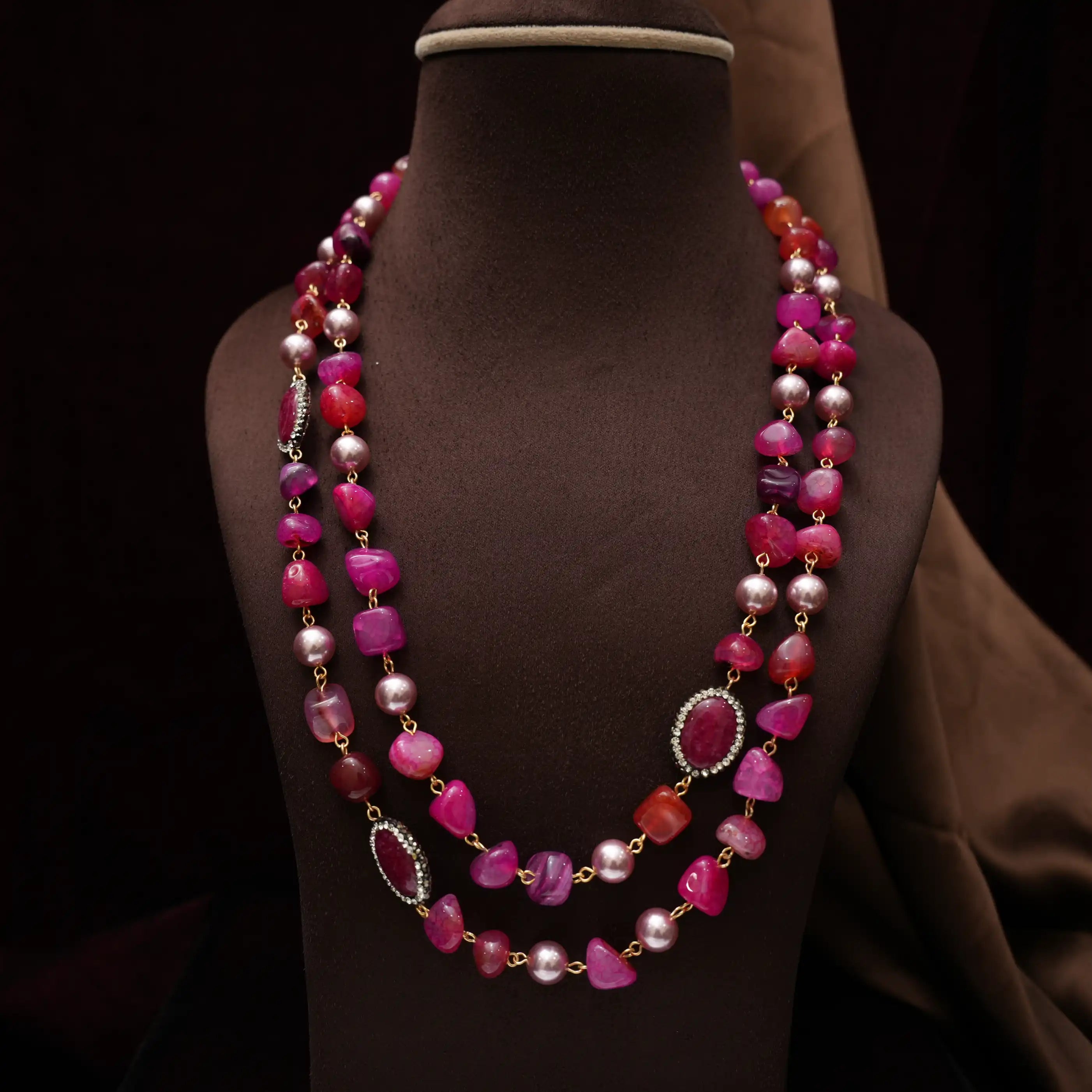 Gopika Beaded Necklace - Fuchsia pink