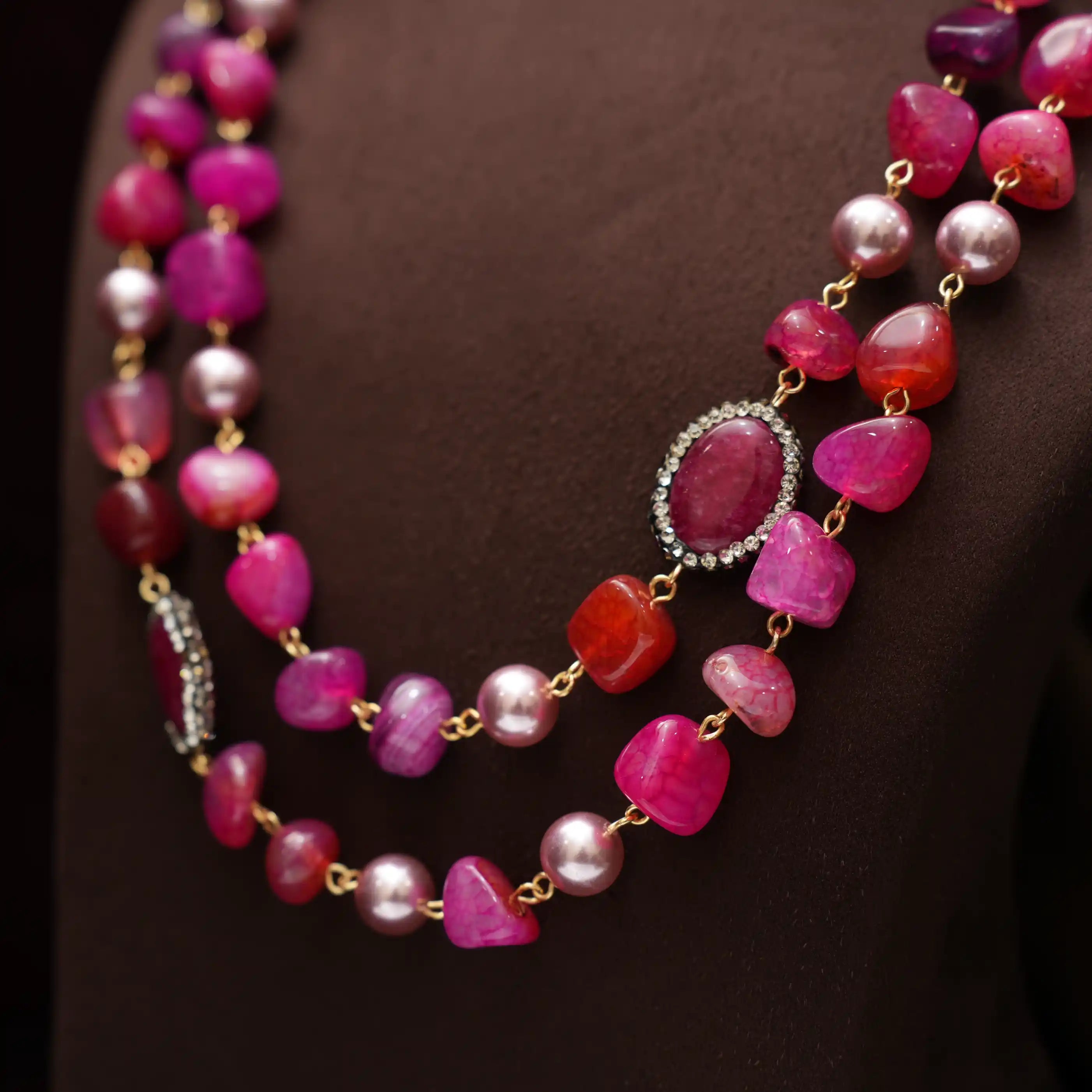 Gopika Beaded Necklace - Fuchsia pink