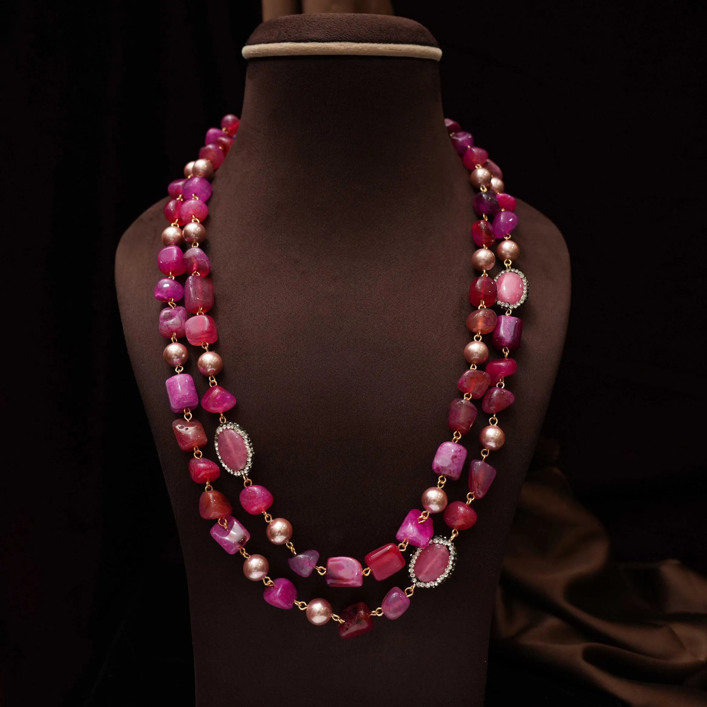 Gopika Beaded Necklace - Magenta