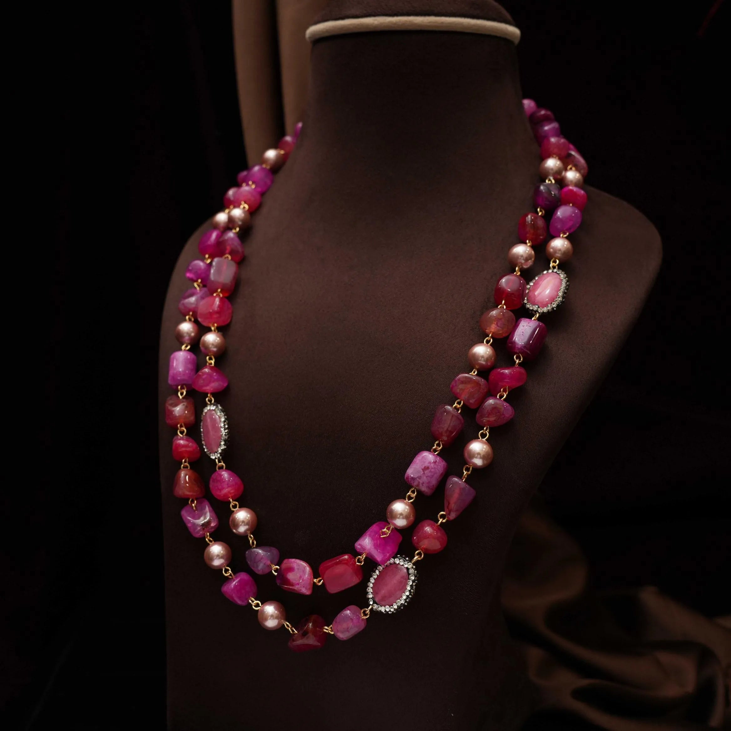 Gopika Beaded Necklace - Magenta