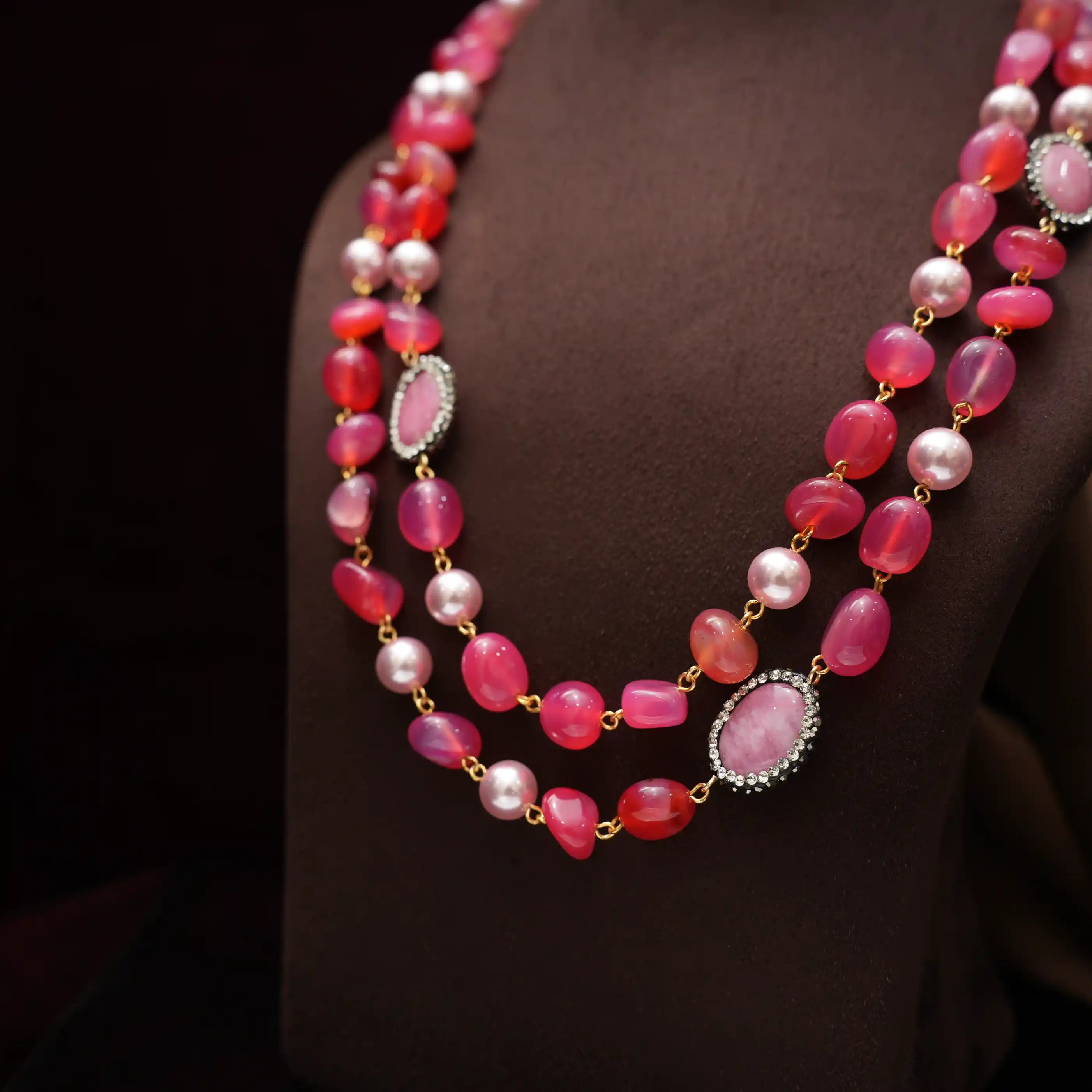 Gopika Beaded Necklace - Rose pink
