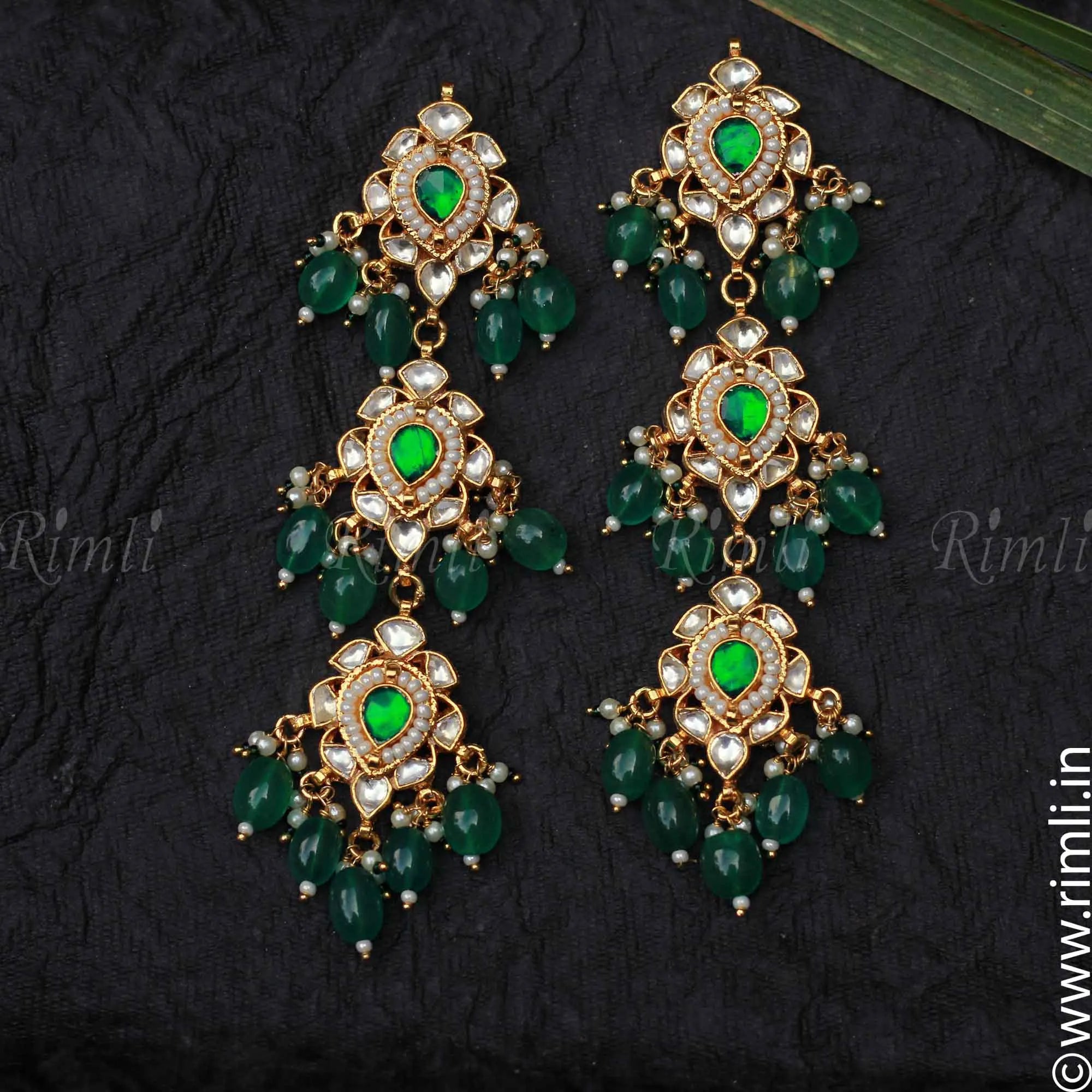 Green Polki Earrings