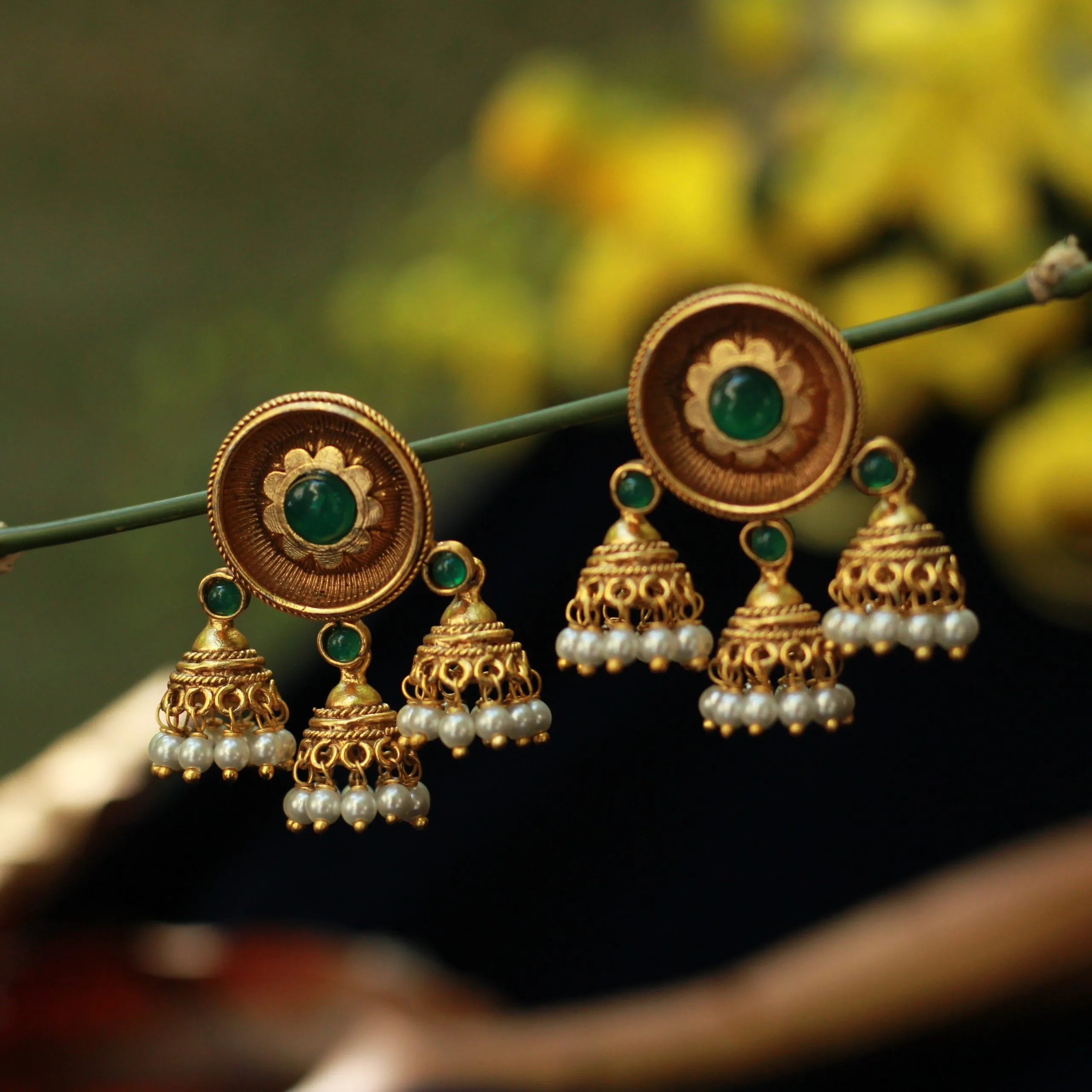 Green Triplet Jhumka