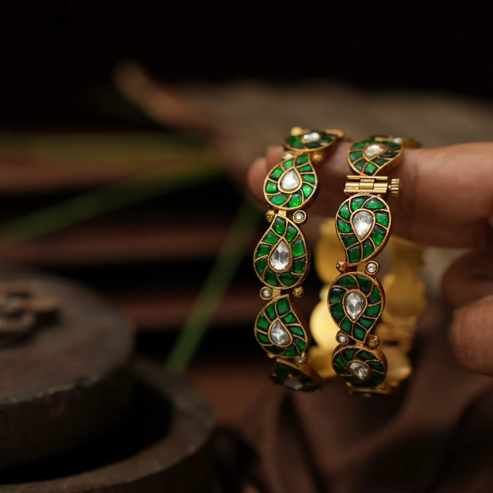 Gyanvi Polki Bangles - Green