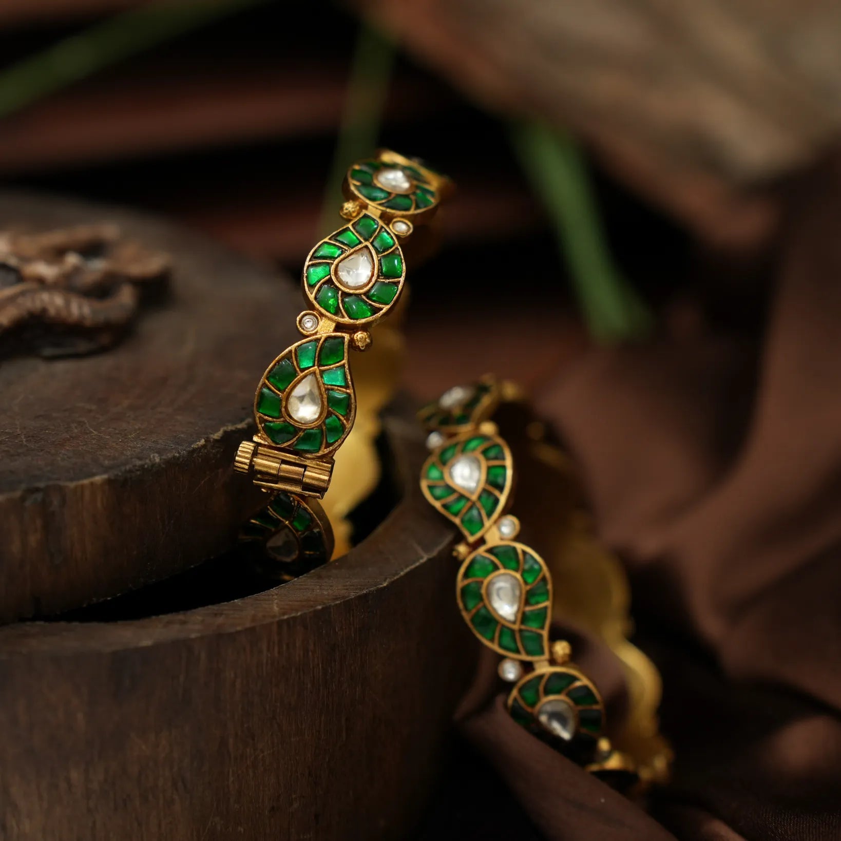 Gyanvi Polki Bangles - Green