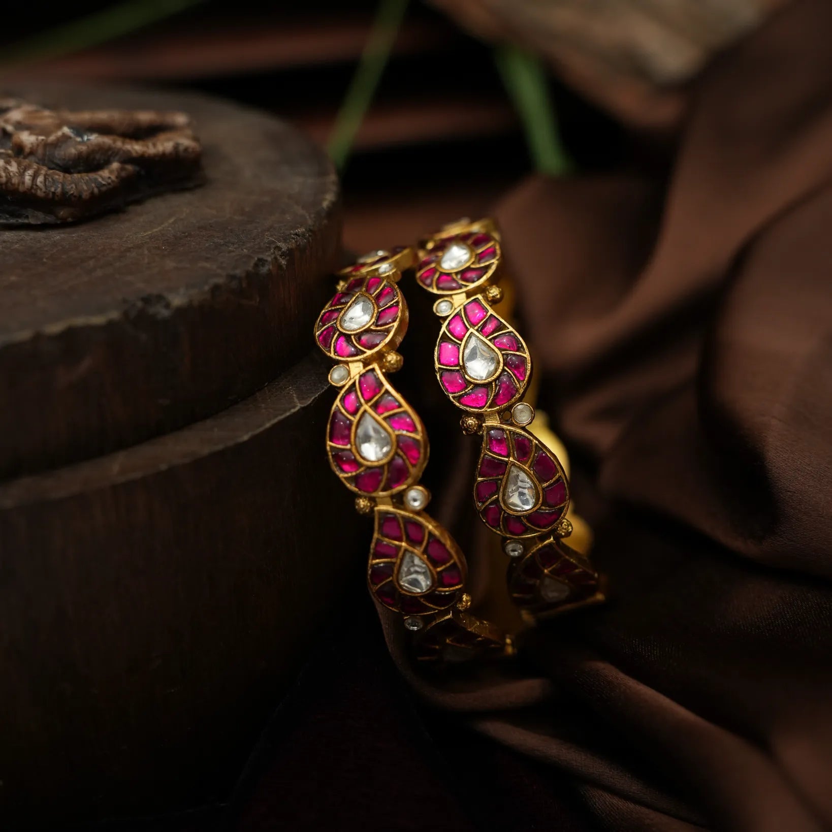 Gyanvi Polki Bangles - Reddish Pink