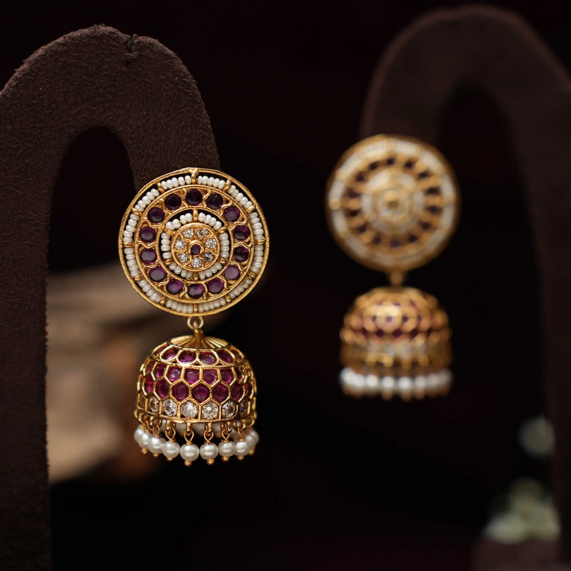 Hamlata Antique Jhumka Earrings - Red