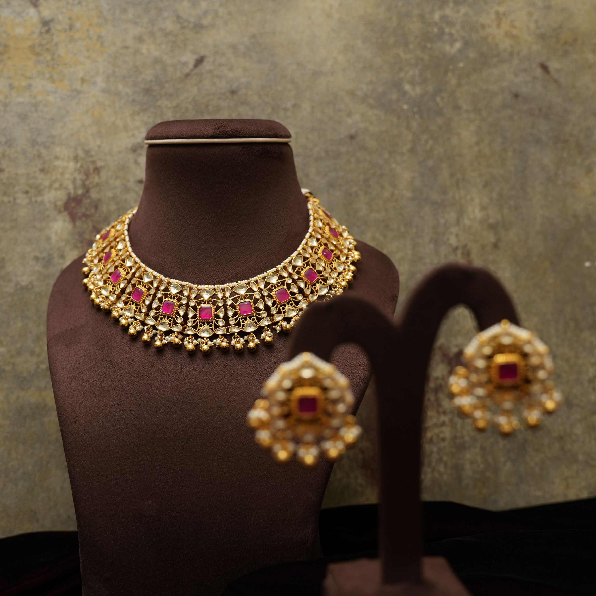 Hardvi Polki Necklace - Pink