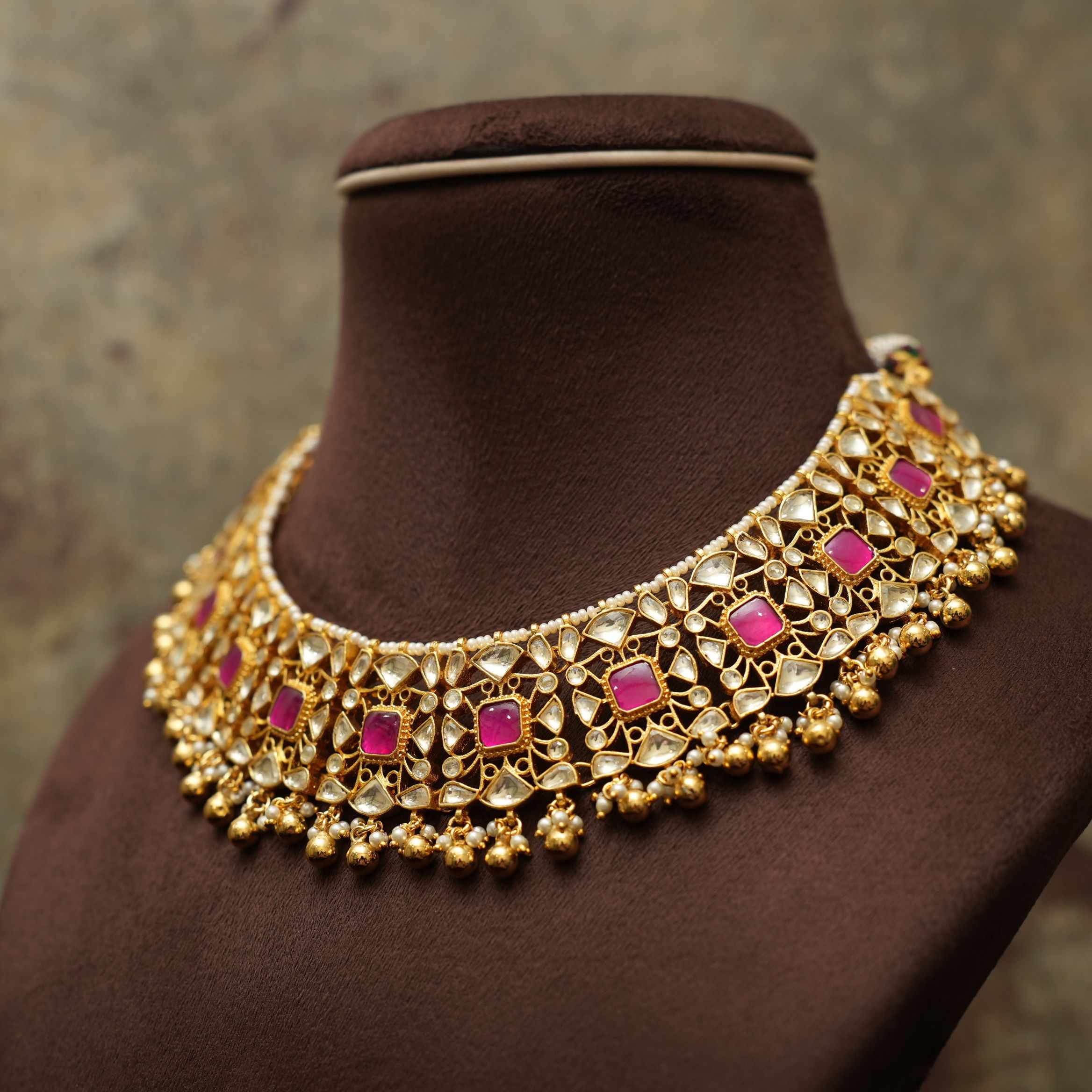 Hardvi Polki Necklace - Pink